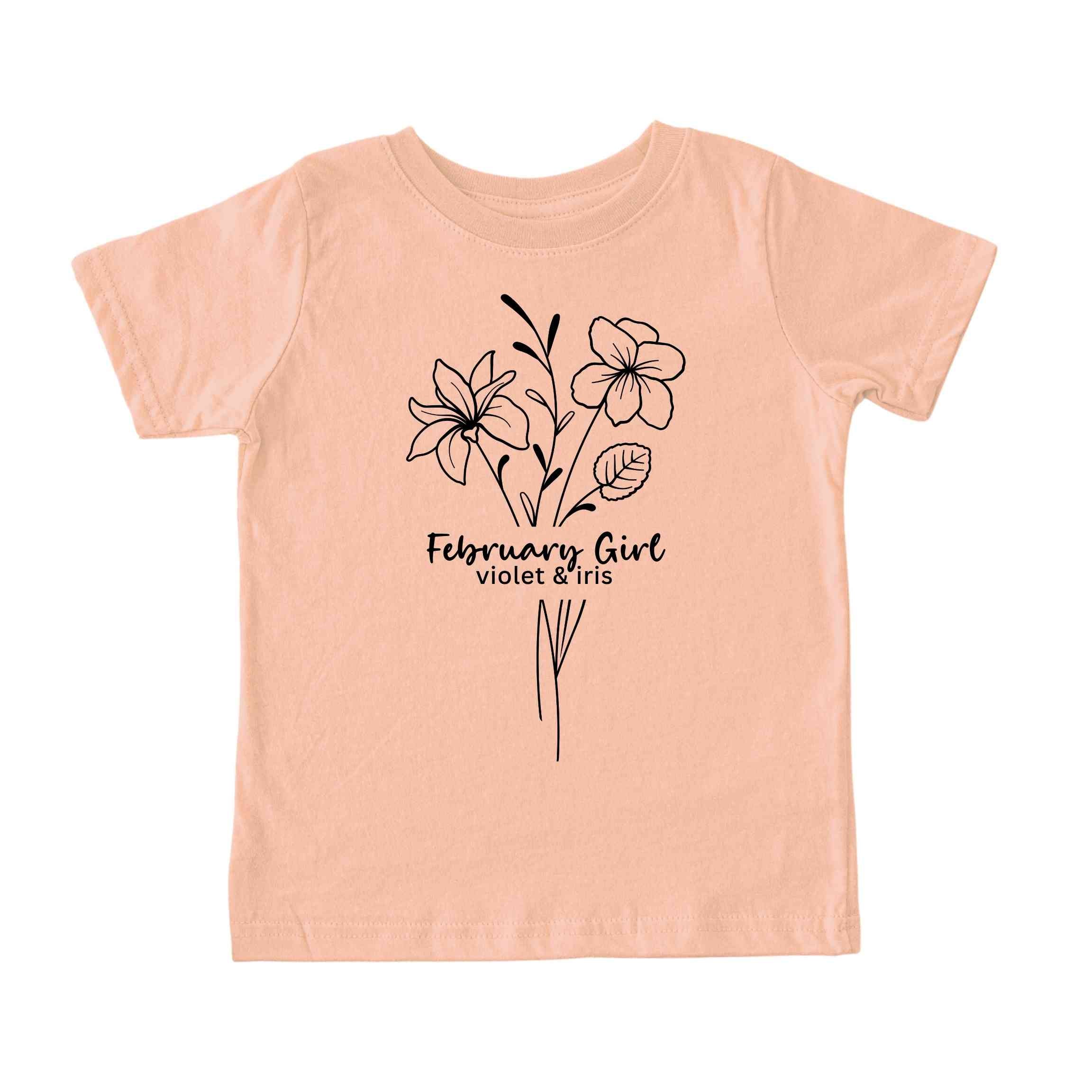 February Girl Birth Flowers (Line Art) Tee - Toddlers