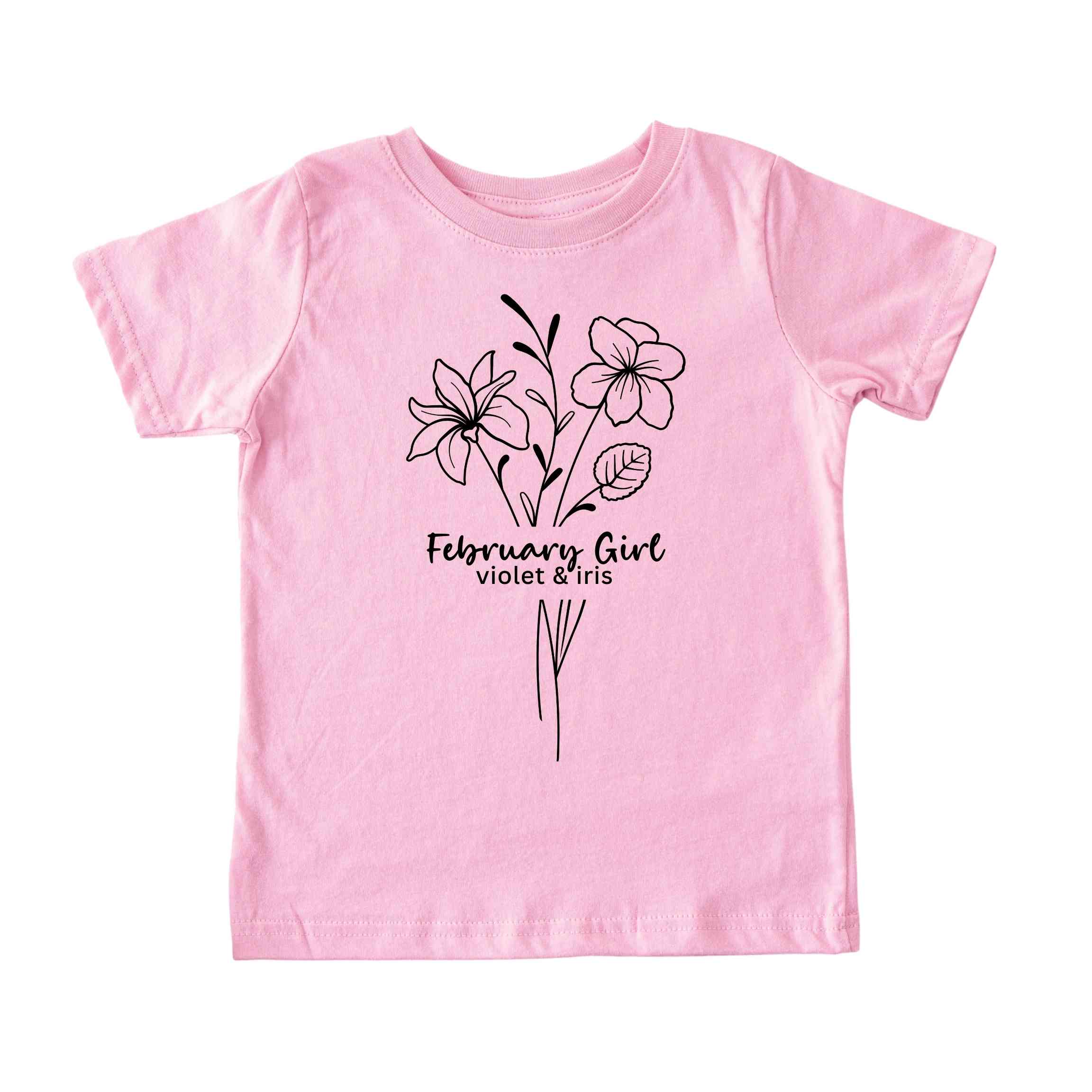 February Girl Birth Flowers (Line Art) Tee - Toddlers