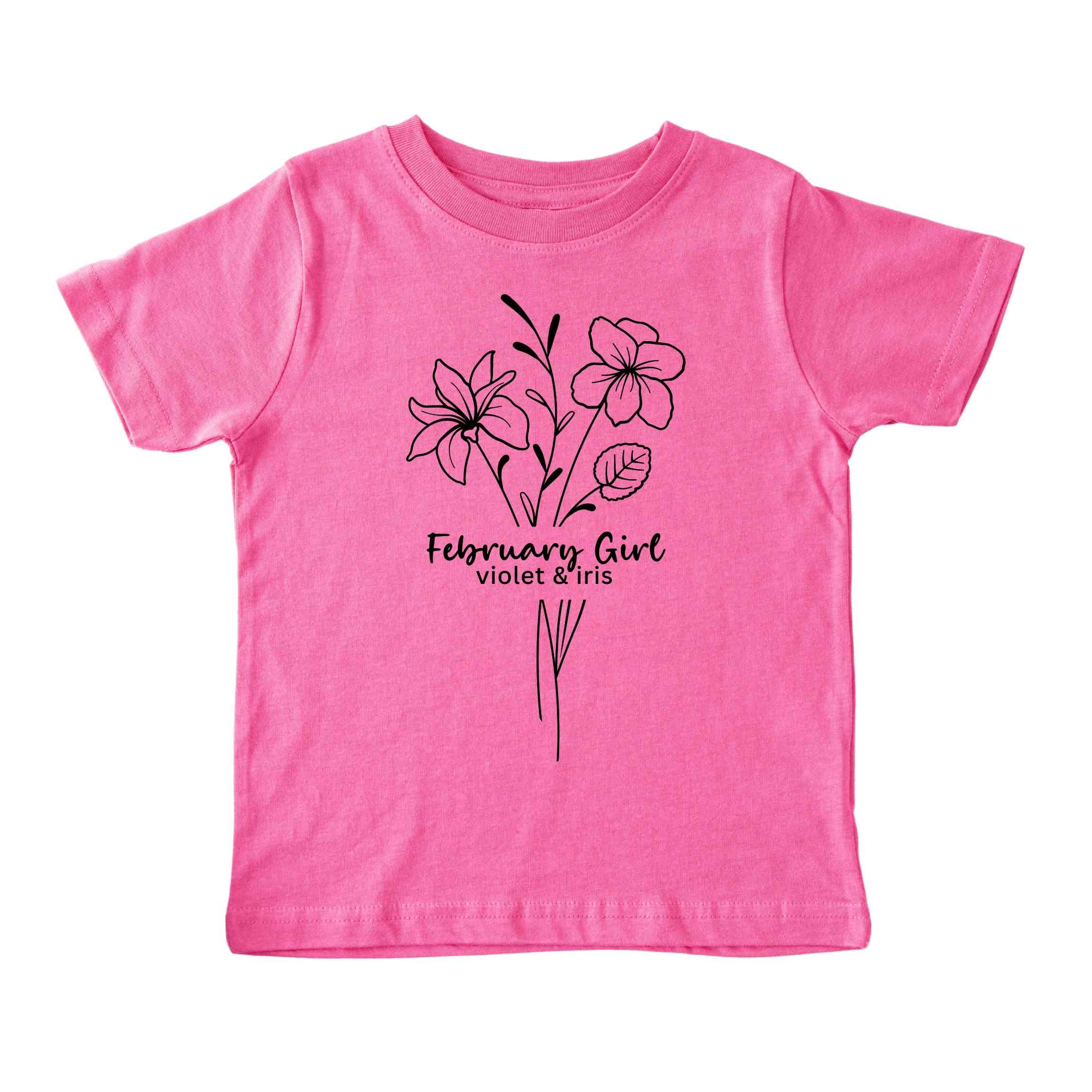 February Girl Birth Flowers (Line Art) Tee - Toddlers