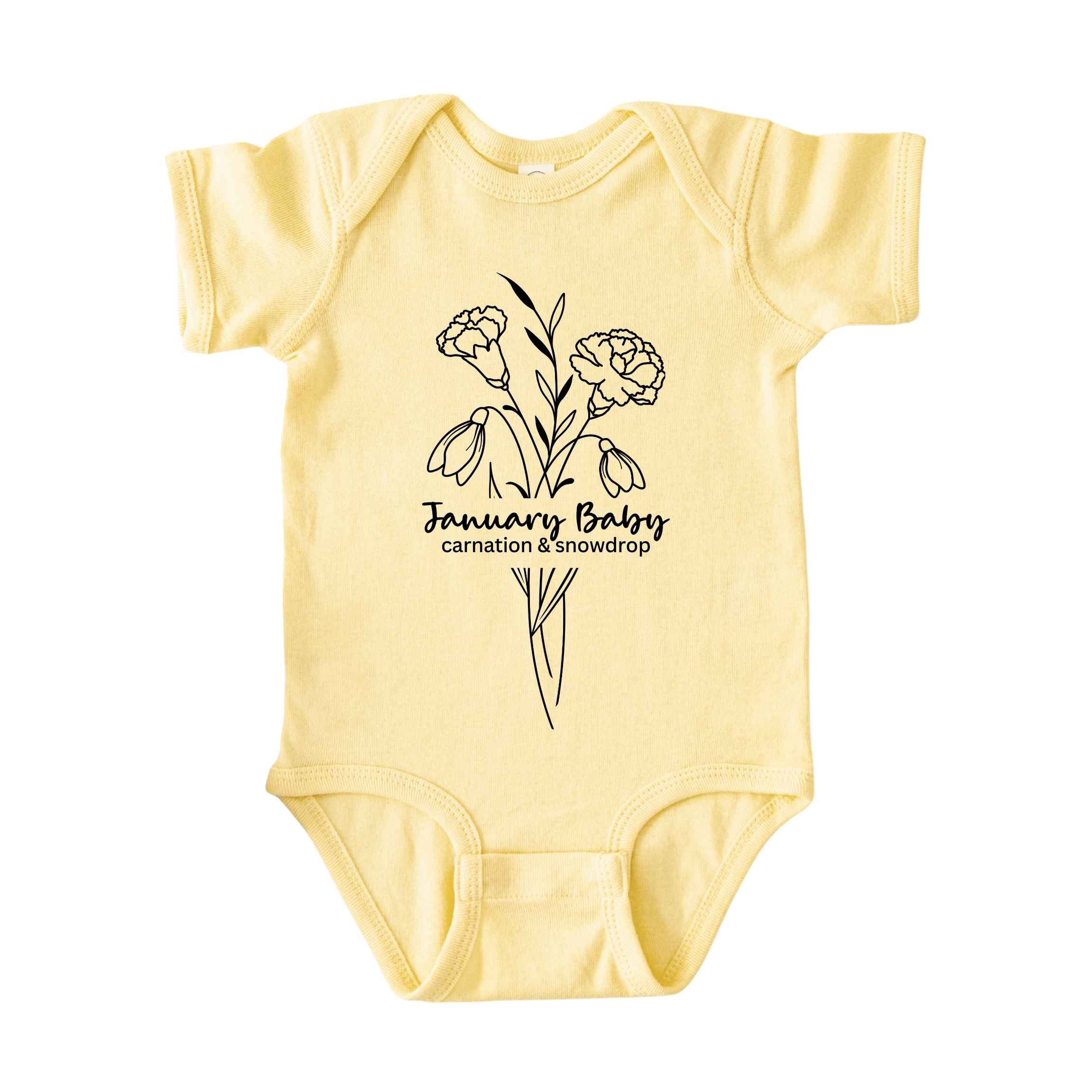 January Baby Birth Flowers (Line Art) Bodysuit
