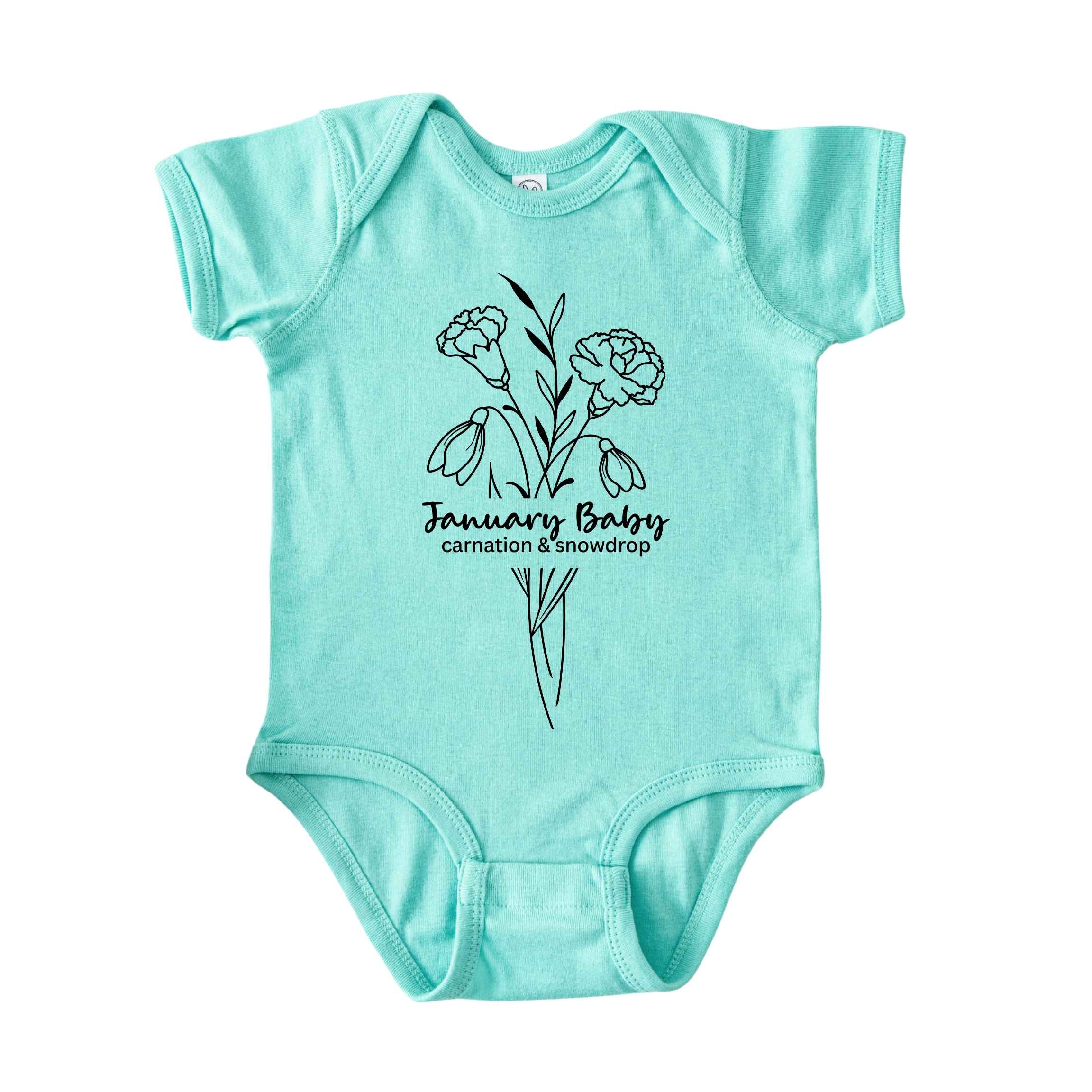 January Baby Birth Flowers (Line Art) Bodysuit