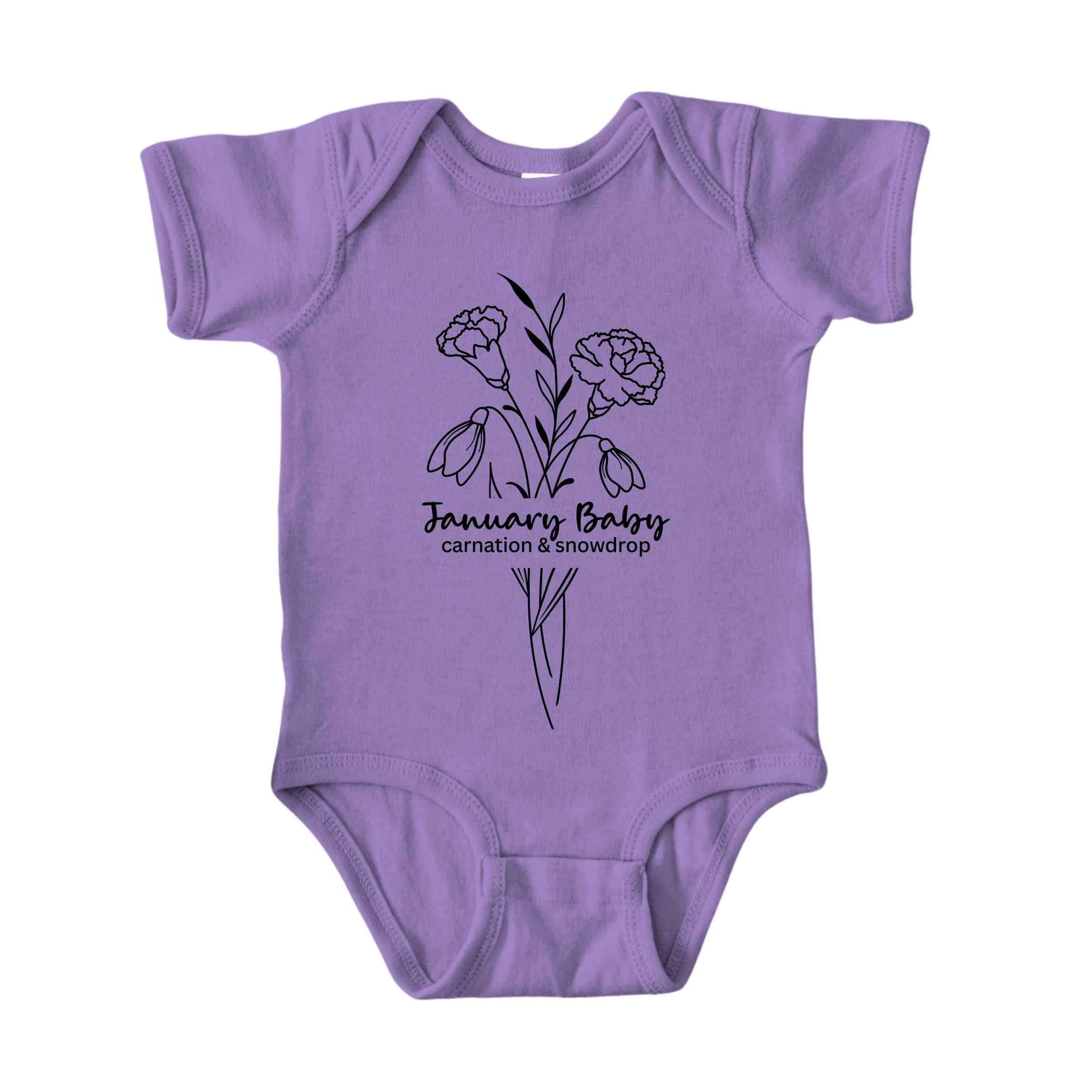 January Baby Birth Flowers (Line Art) Bodysuit