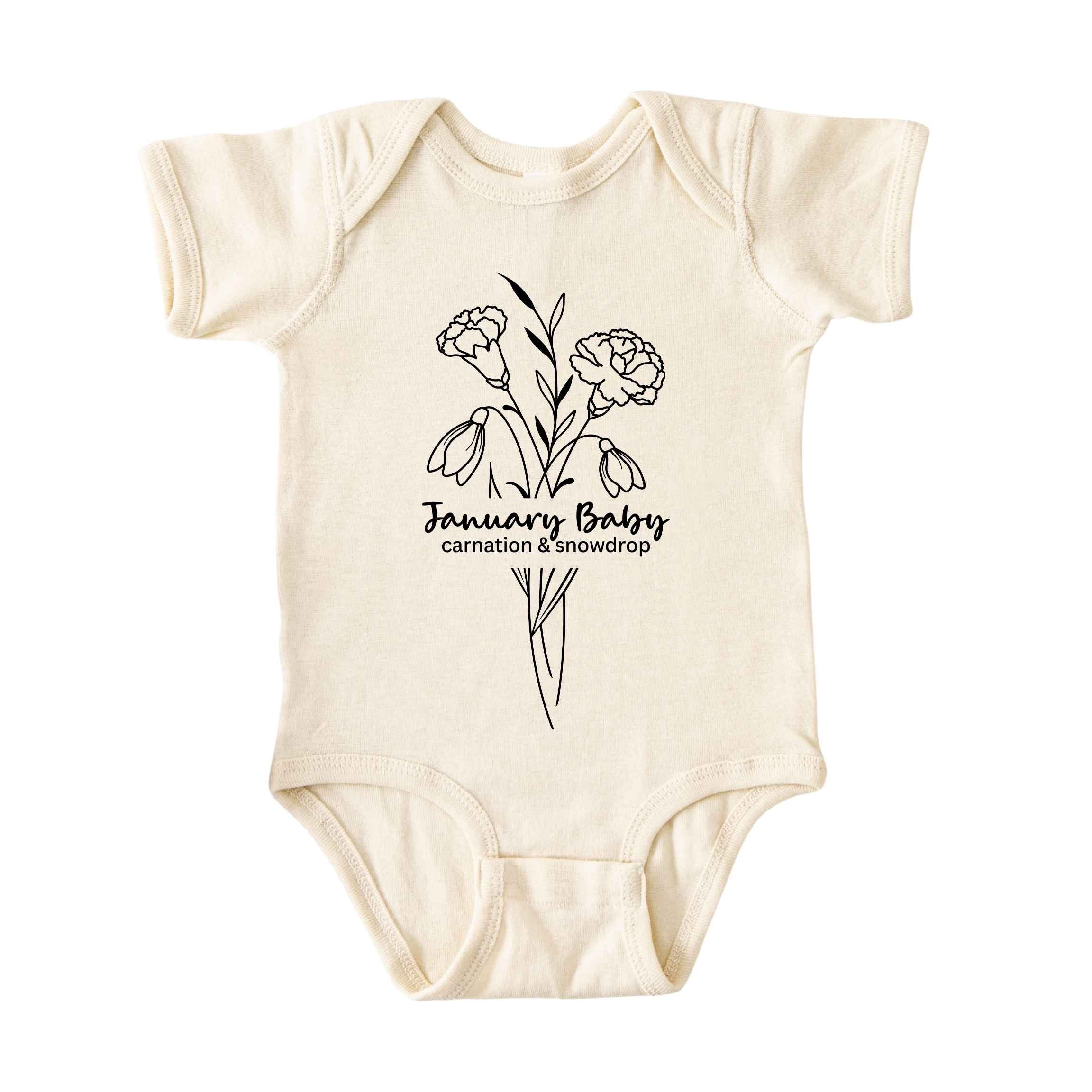 January Baby Birth Flowers (Line Art) Bodysuit