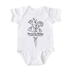 January Baby Birth Flowers (Line Art) Bodysuit