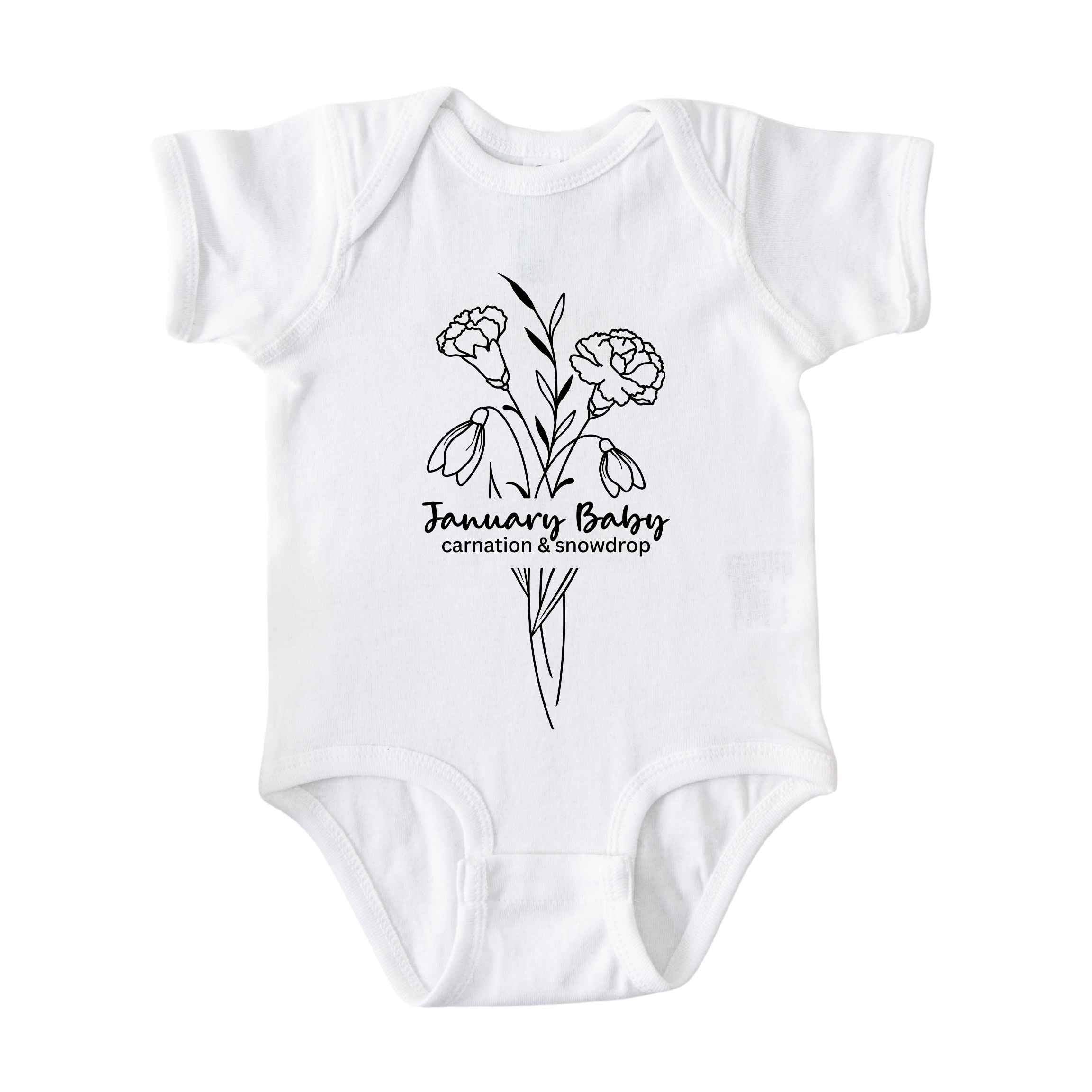 January Baby Birth Flowers (Line Art) Bodysuit