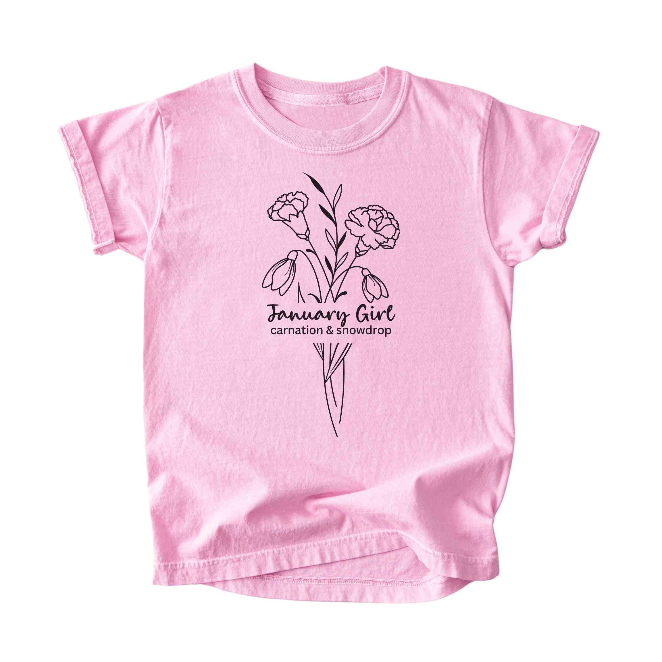 January Girl Birth Flowers (Line Art) Tee - Kids