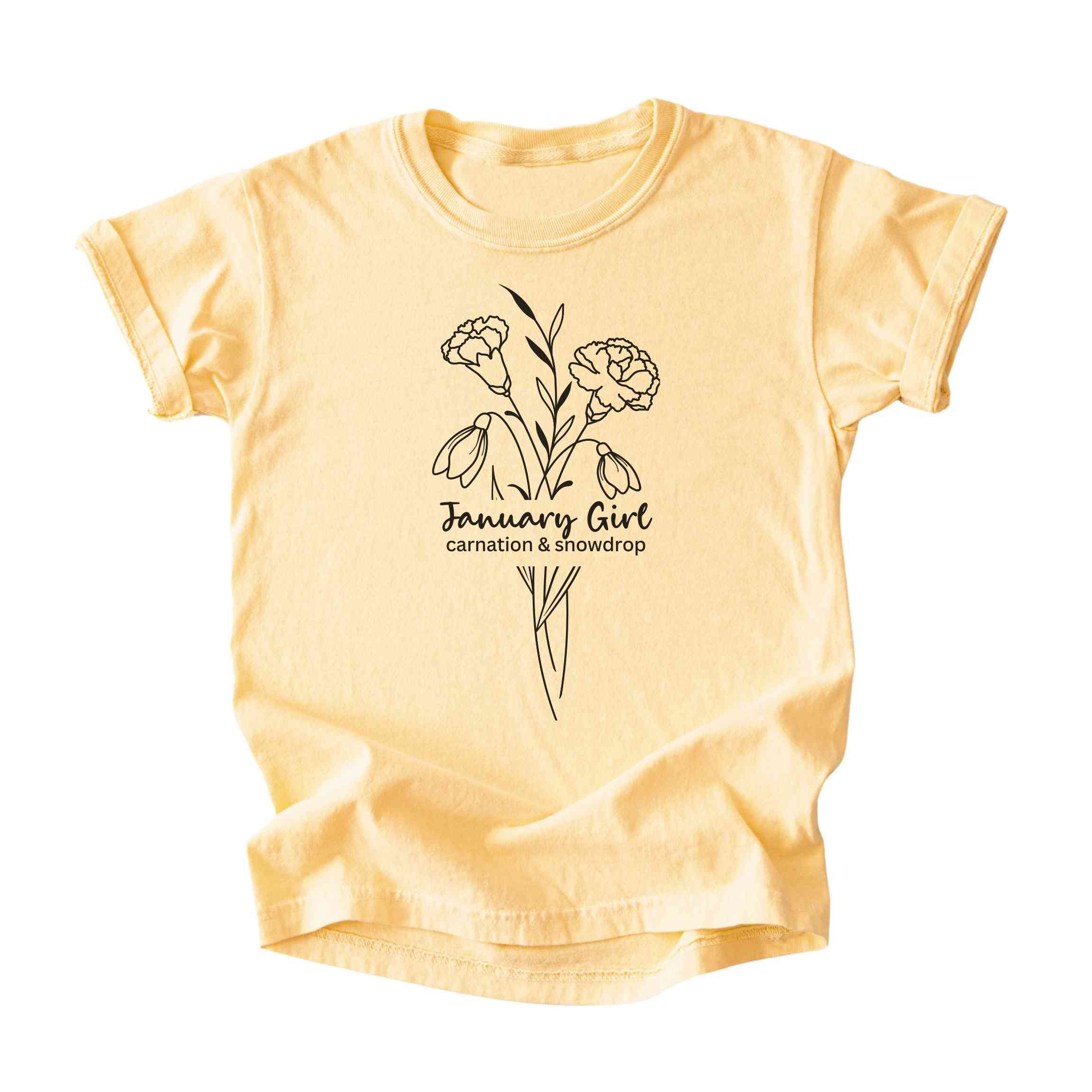 January Girl Birth Flowers (Line Art) Tee - Kids