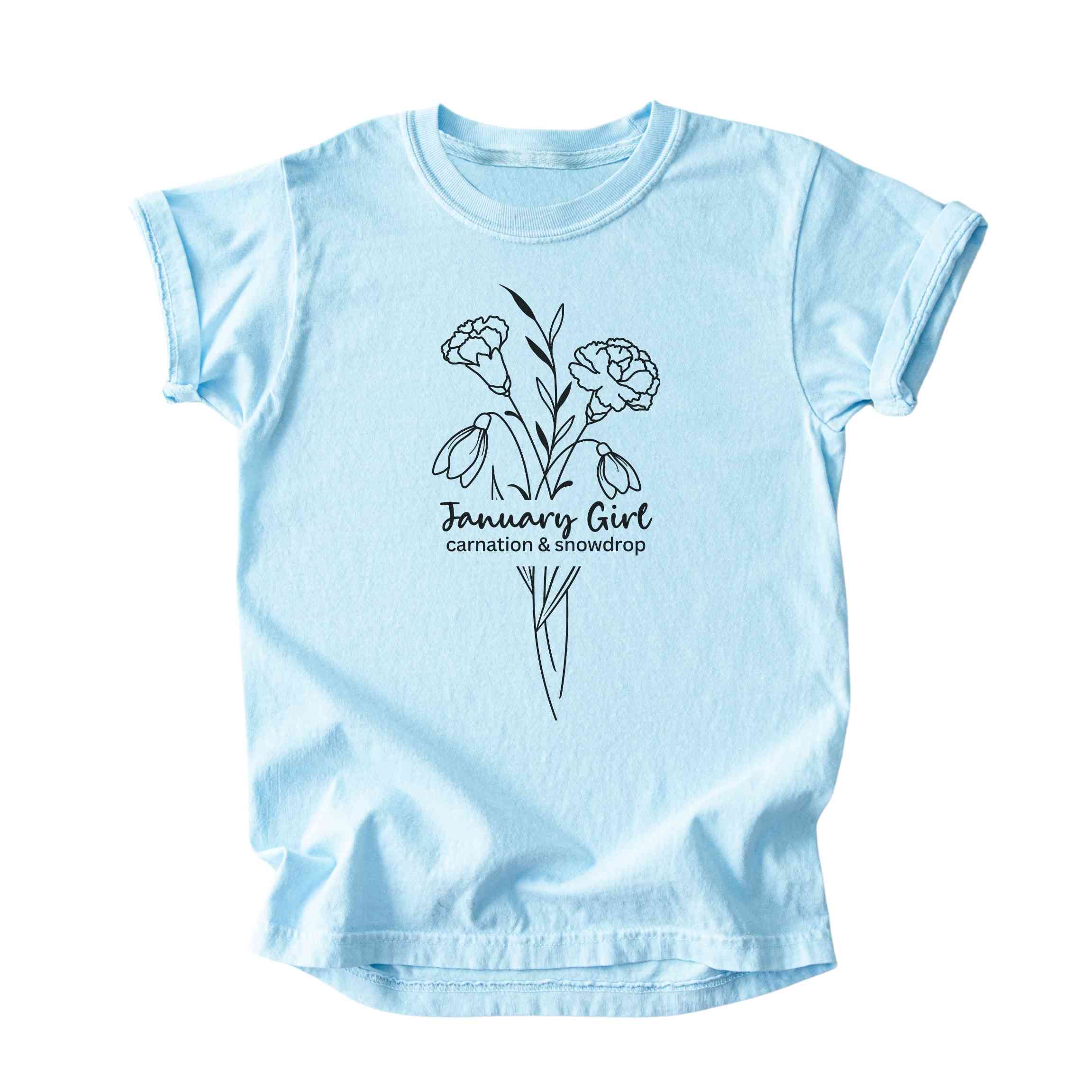 January Girl Birth Flowers (Line Art) Tee - Kids