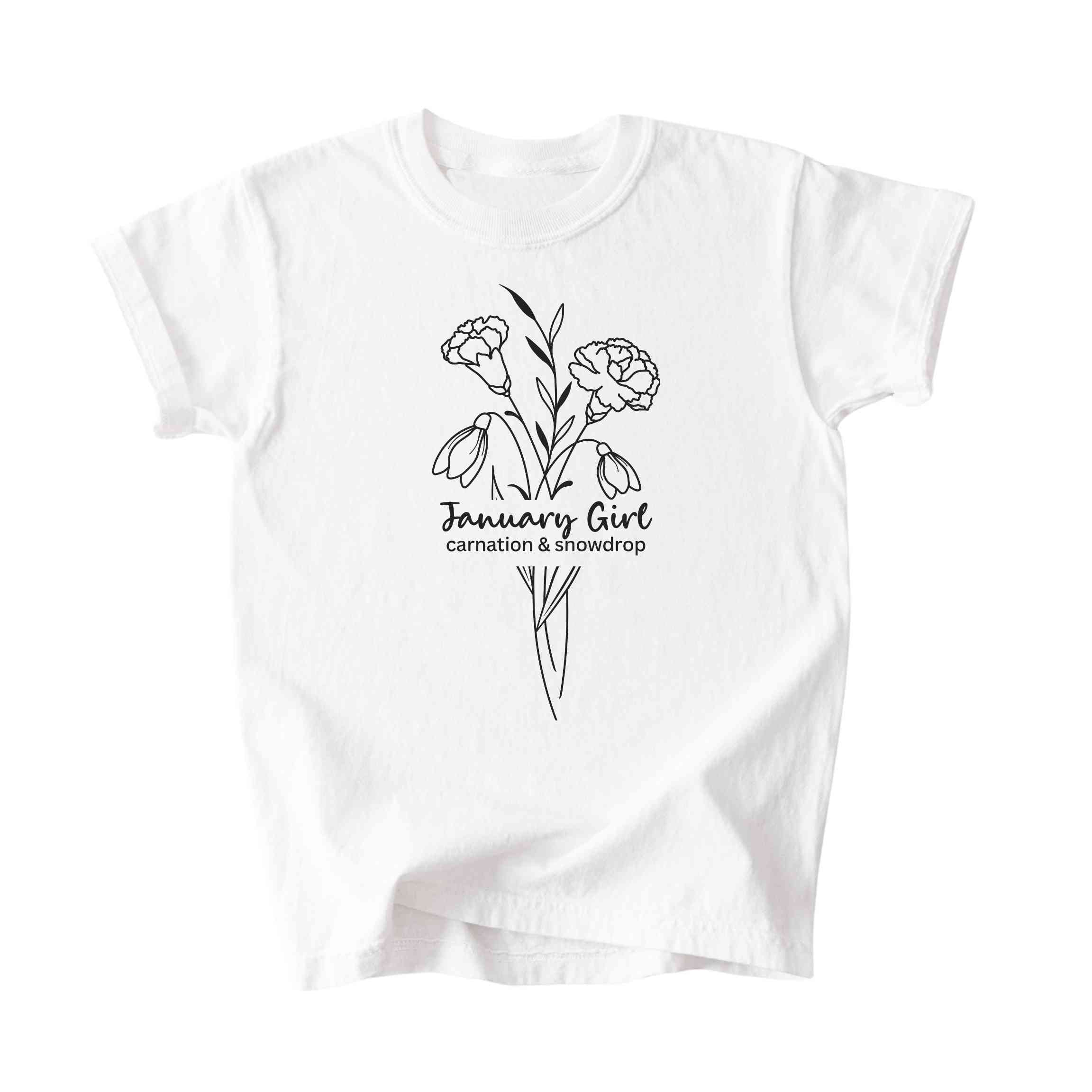 January Girl Birth Flowers (Line Art) Tee - Kids
