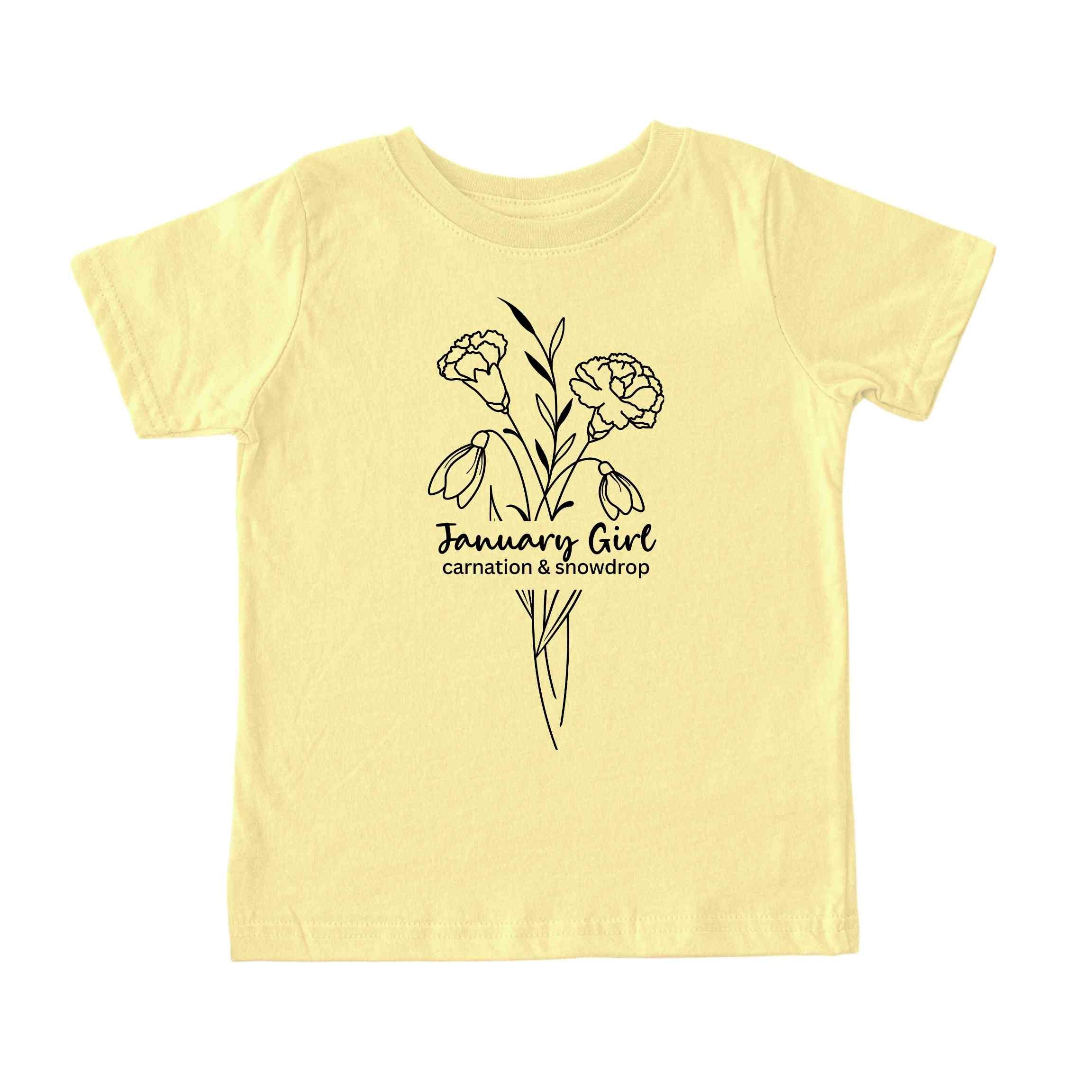 January Girl Birth Flowers (Line Art) Tee - Toddlers