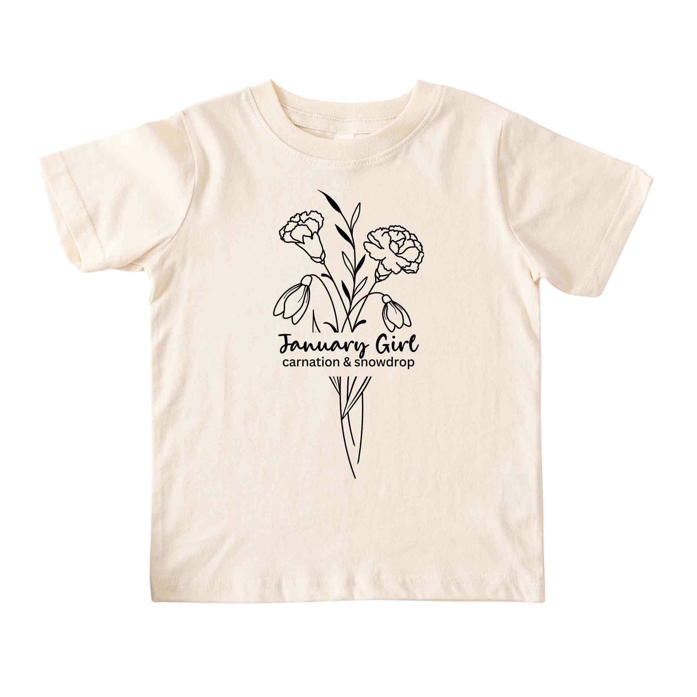 January Girl Birth Flowers (Line Art) Tee - Toddlers