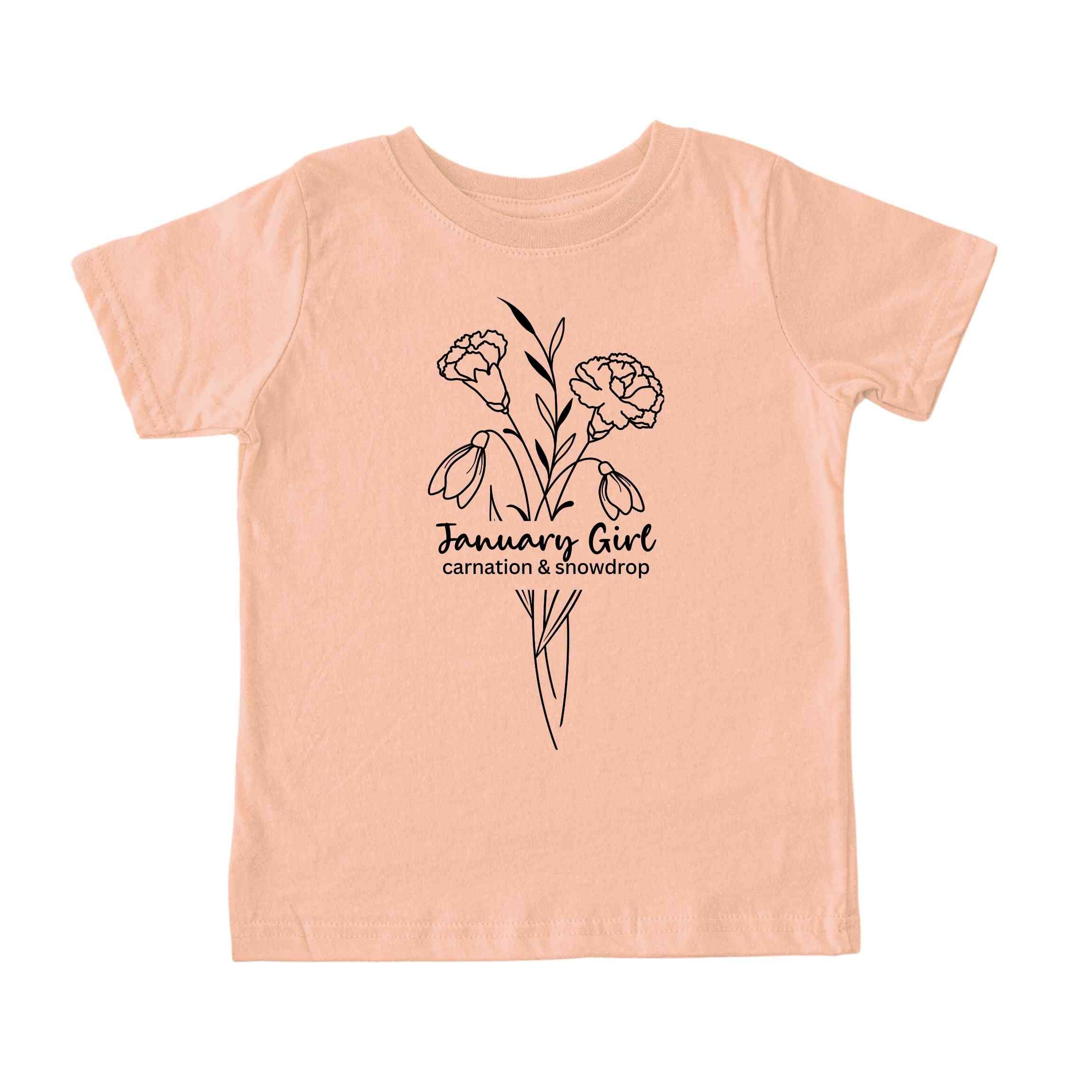 January Girl Birth Flowers (Line Art) Tee - Toddlers