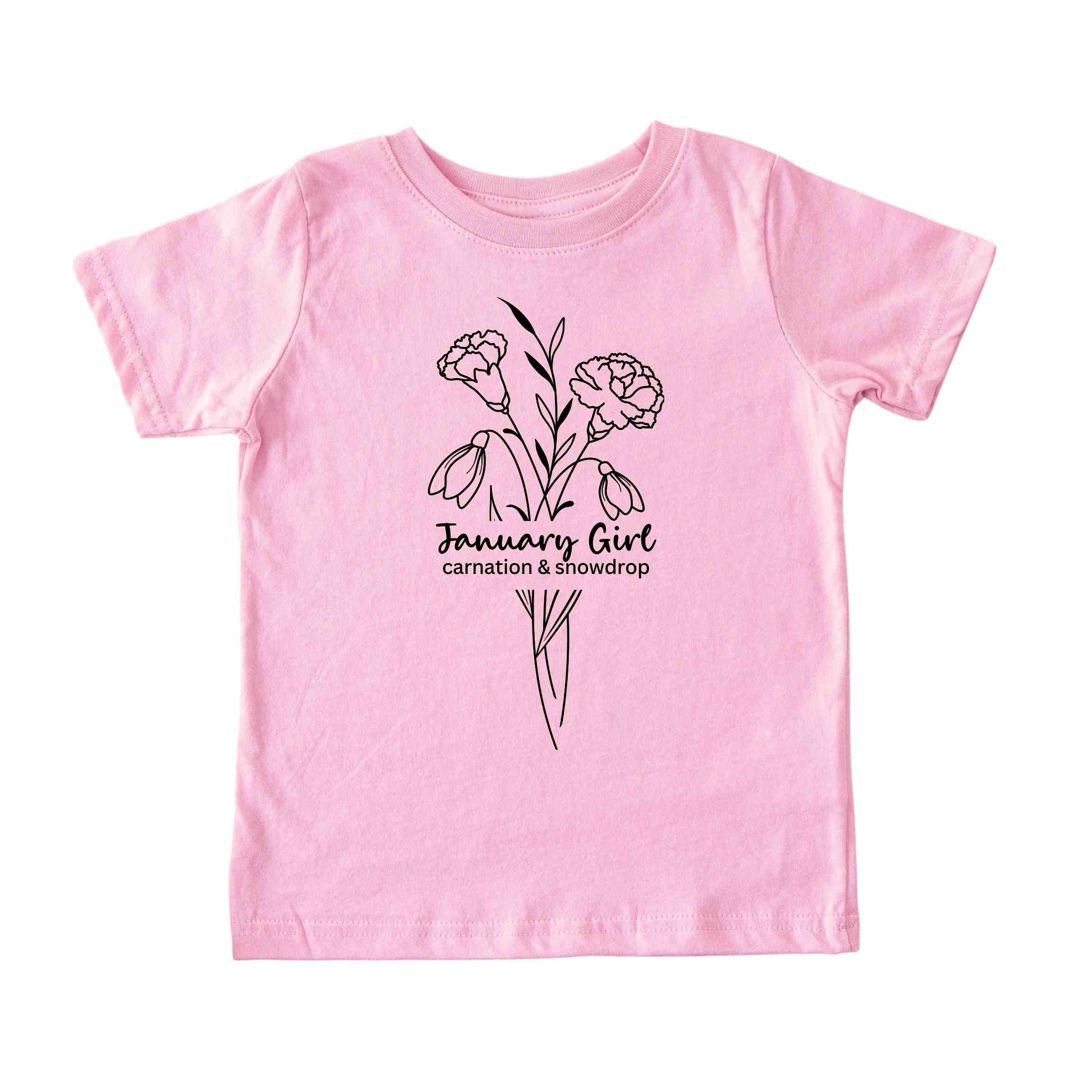 January Girl Birth Flowers (Line Art) Tee - Toddlers