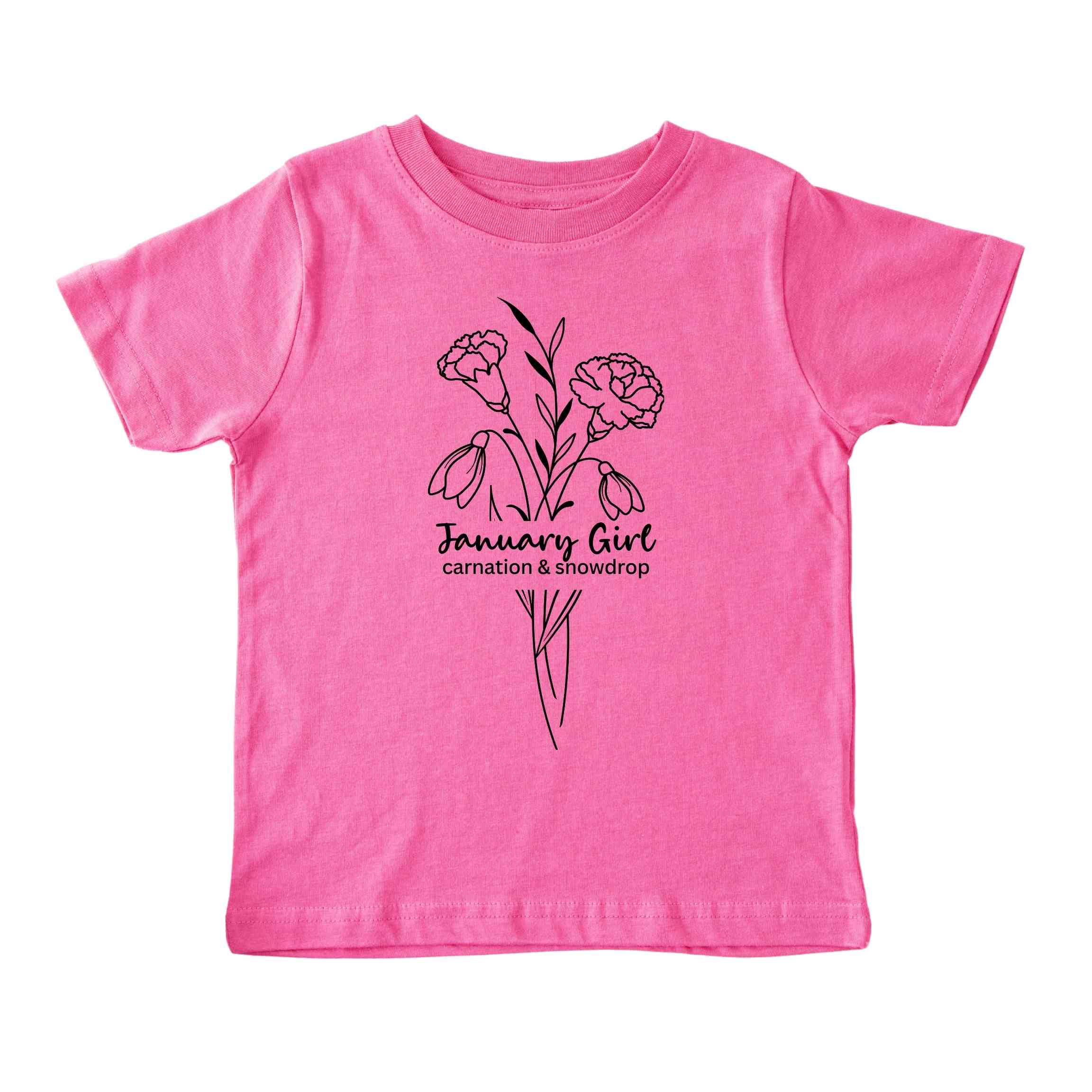 January Girl Birth Flowers (Line Art) Tee - Toddlers