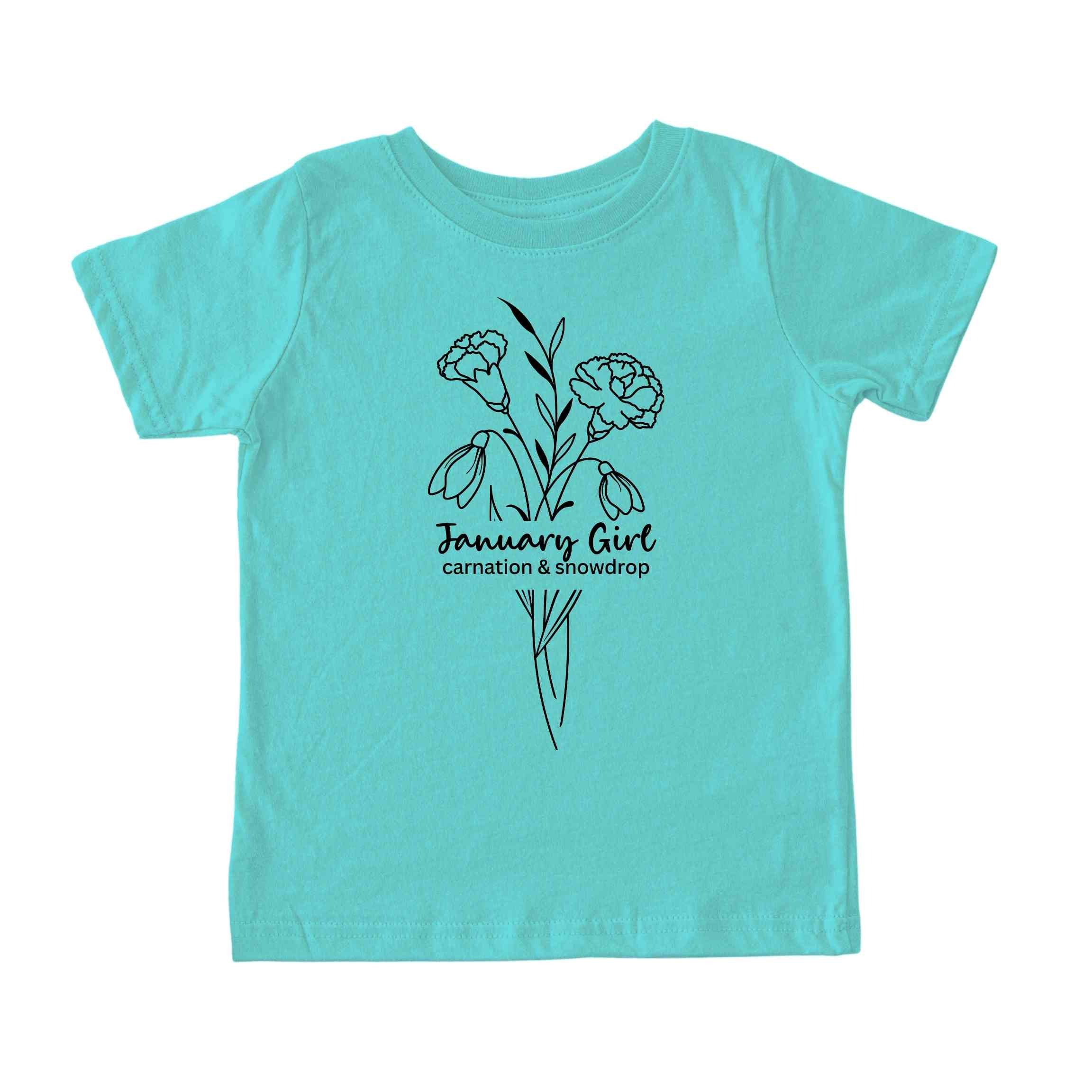 January Girl Birth Flowers (Line Art) Tee - Toddlers