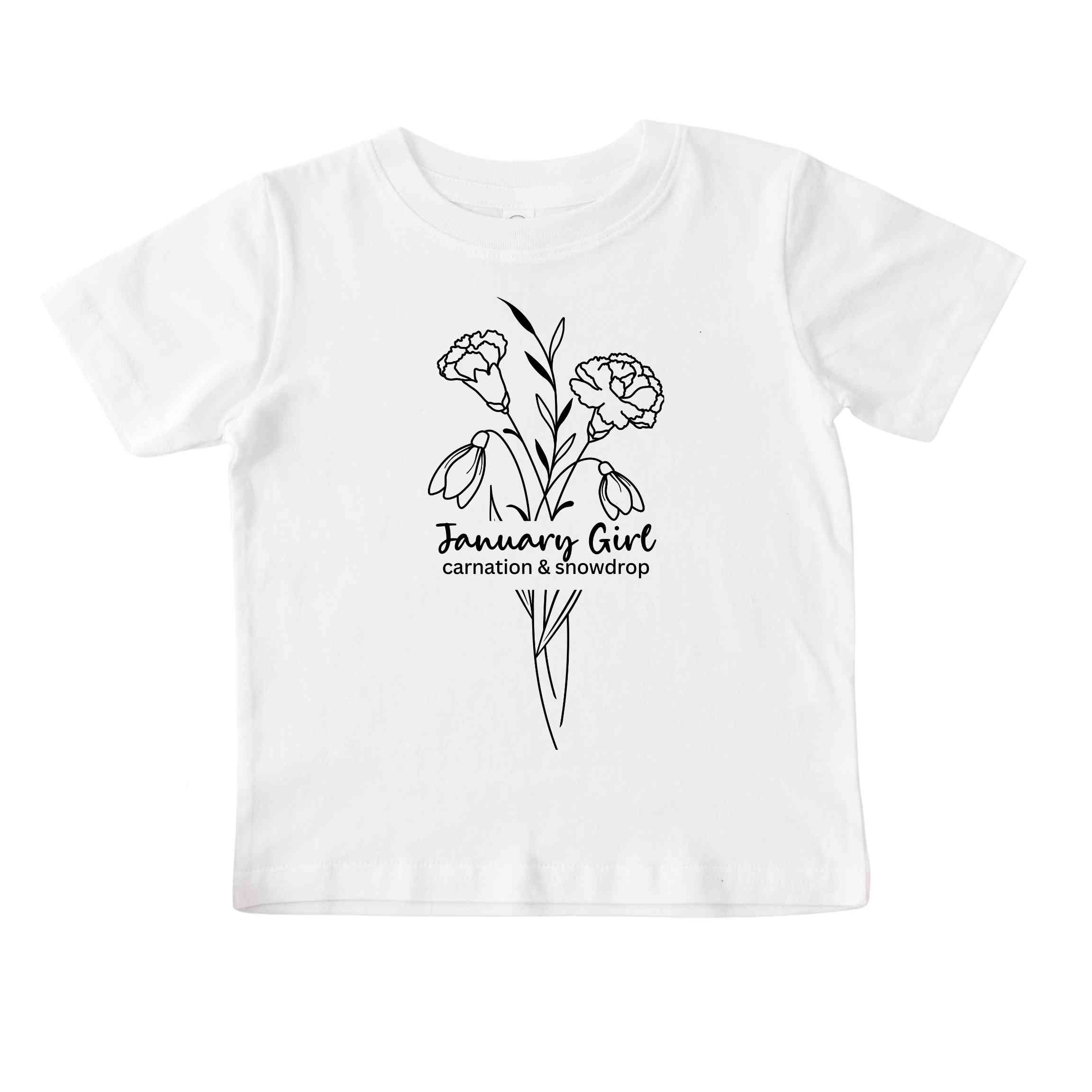 January Girl Birth Flowers (Line Art) Tee - Toddlers