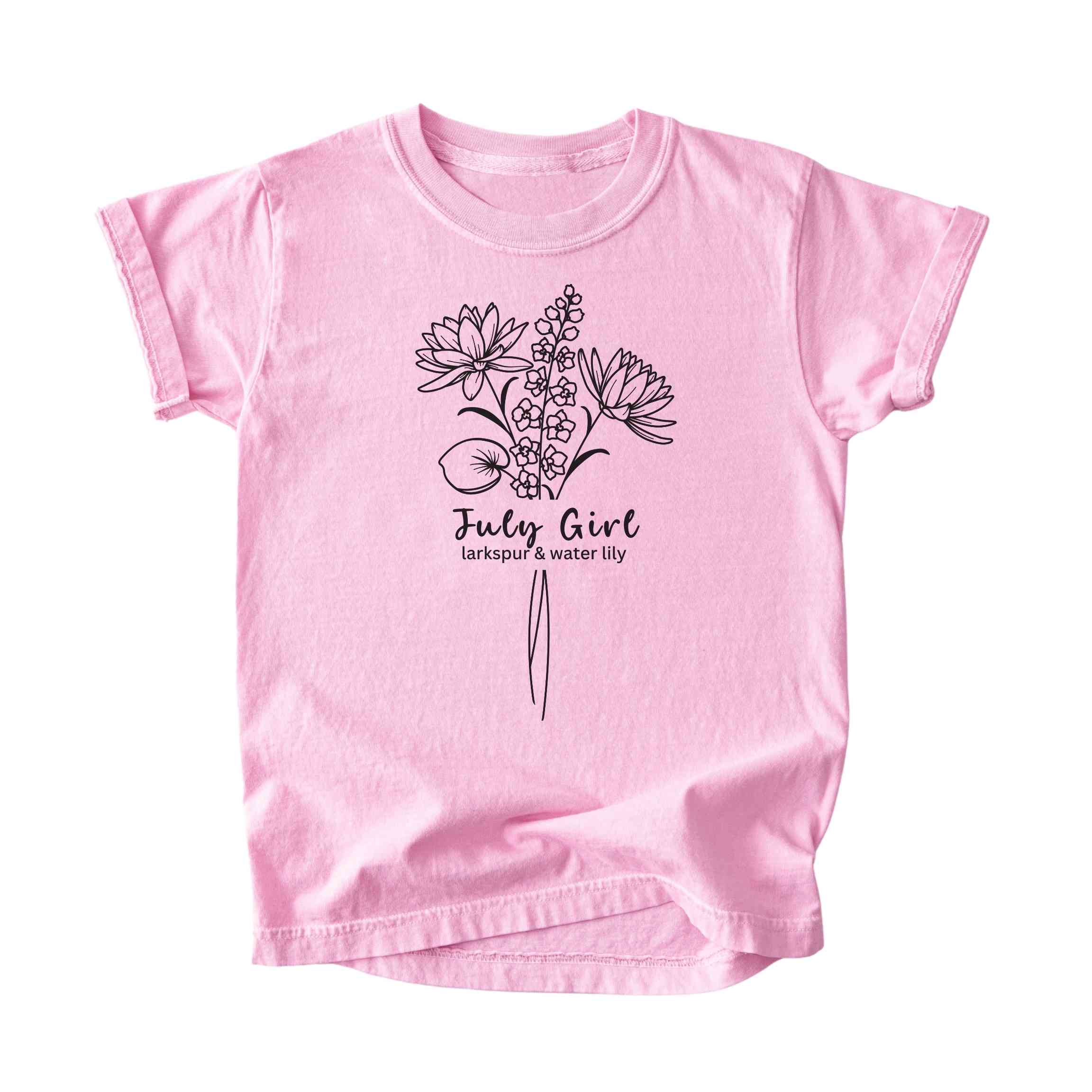 July Girl Birth Flowers (Line Art) Tee - Kids