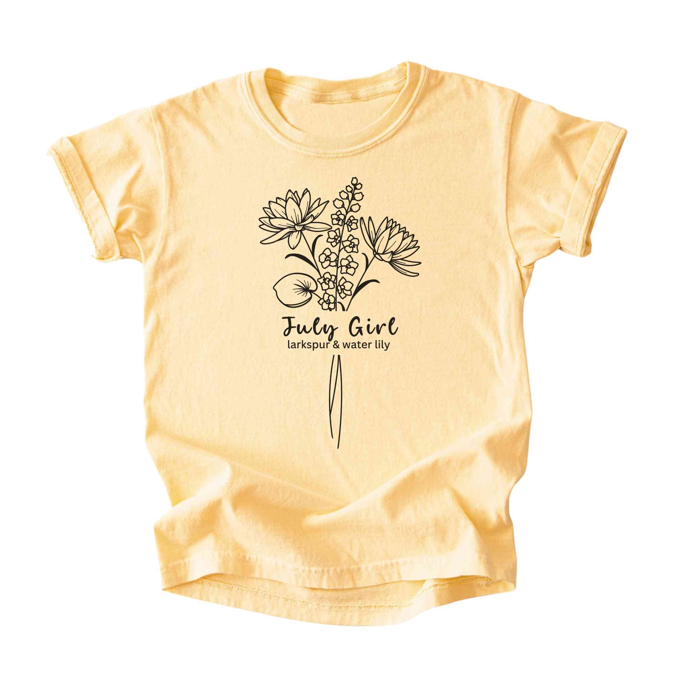 July Girl Birth Flowers (Line Art) Tee - Kids