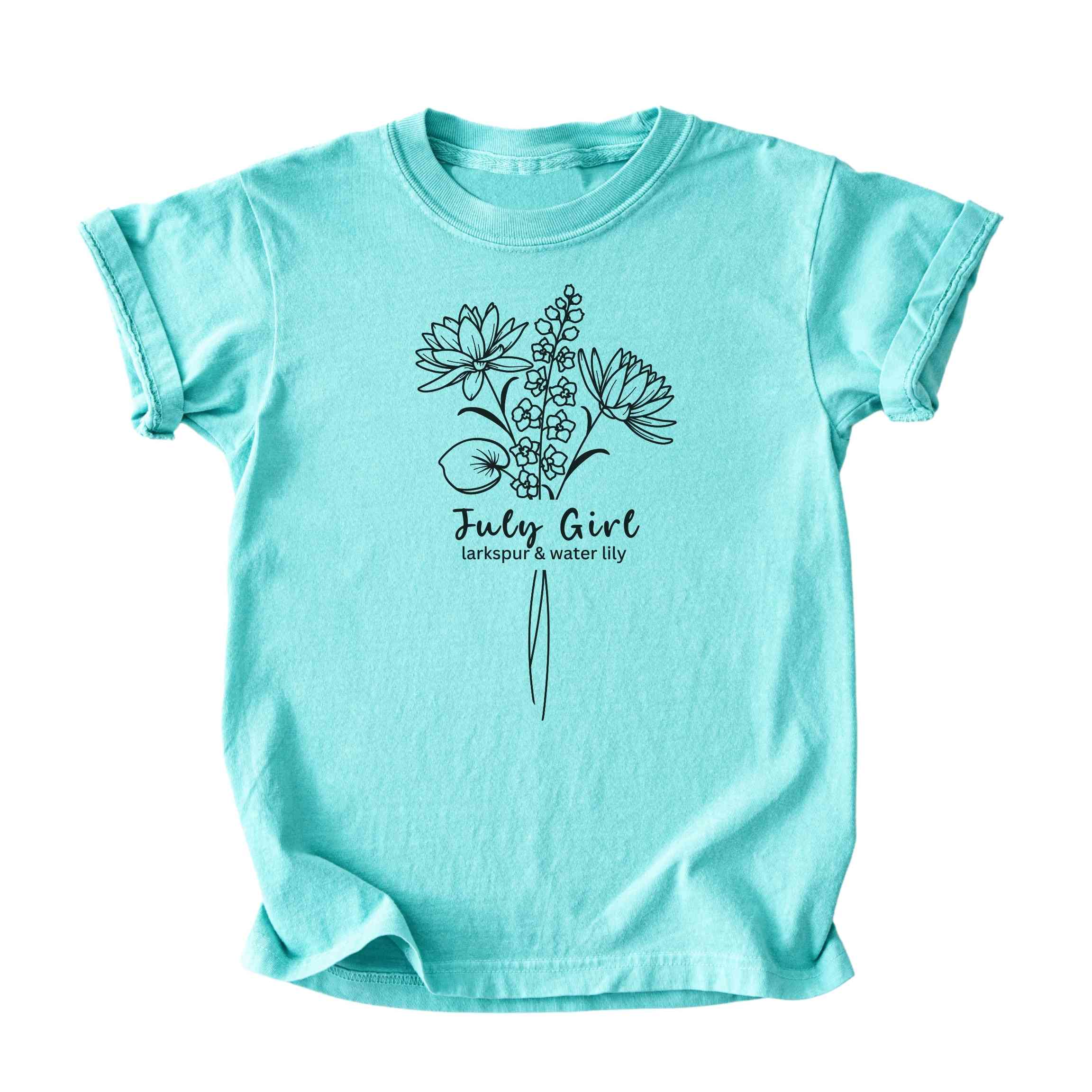 July Girl Birth Flowers (Line Art) Tee - Kids