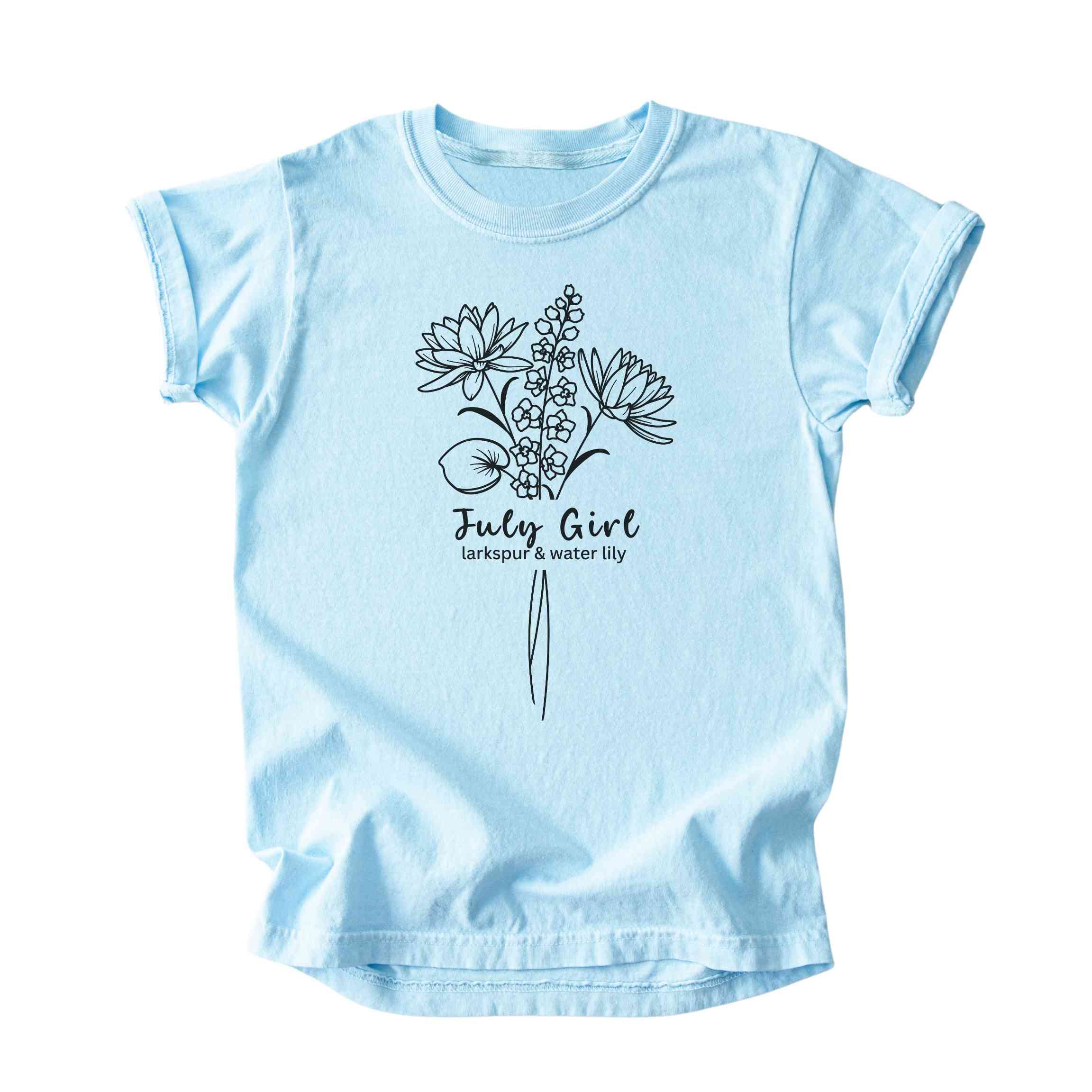 July Girl Birth Flowers (Line Art) Tee - Kids