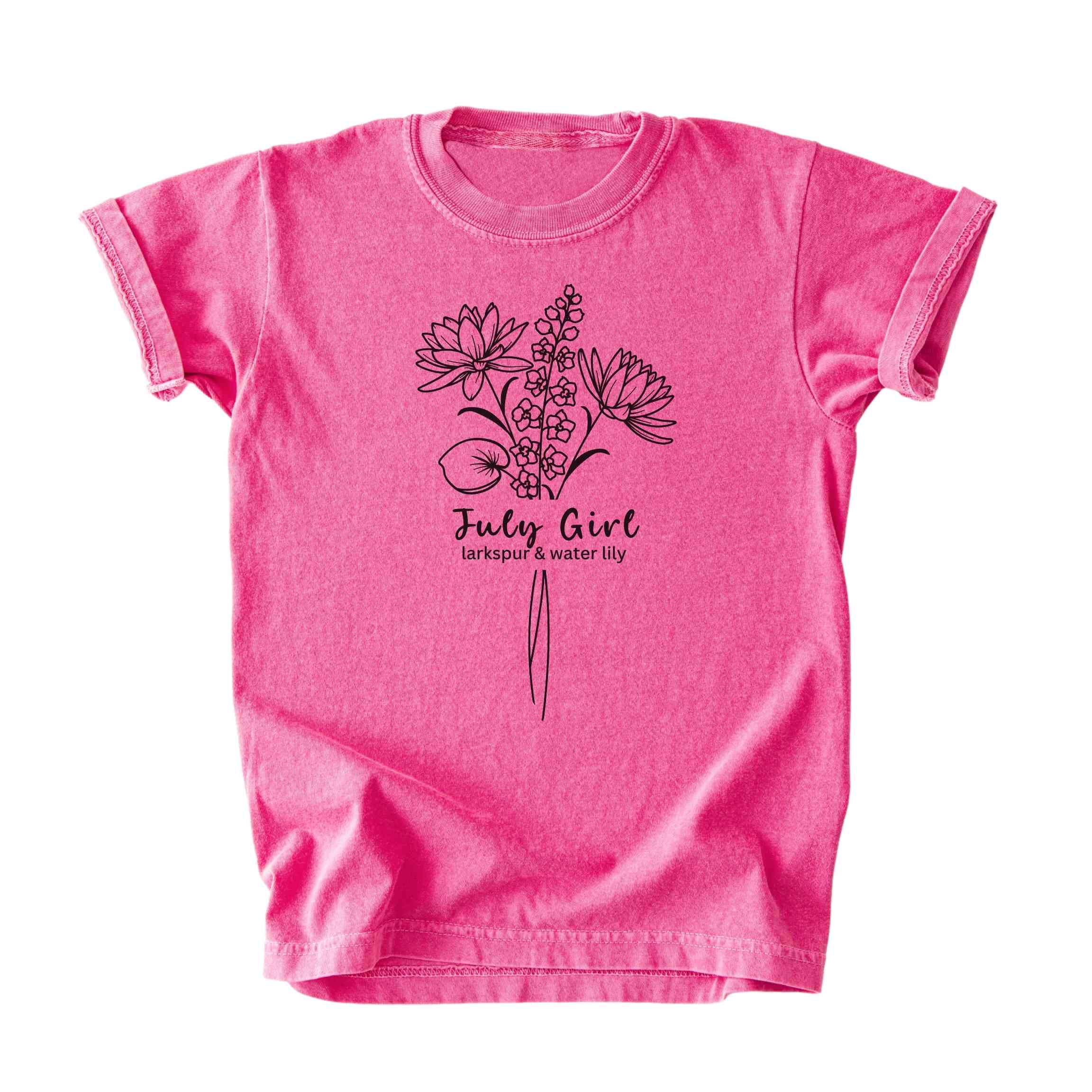 July Girl Birth Flowers (Line Art) Tee - Kids