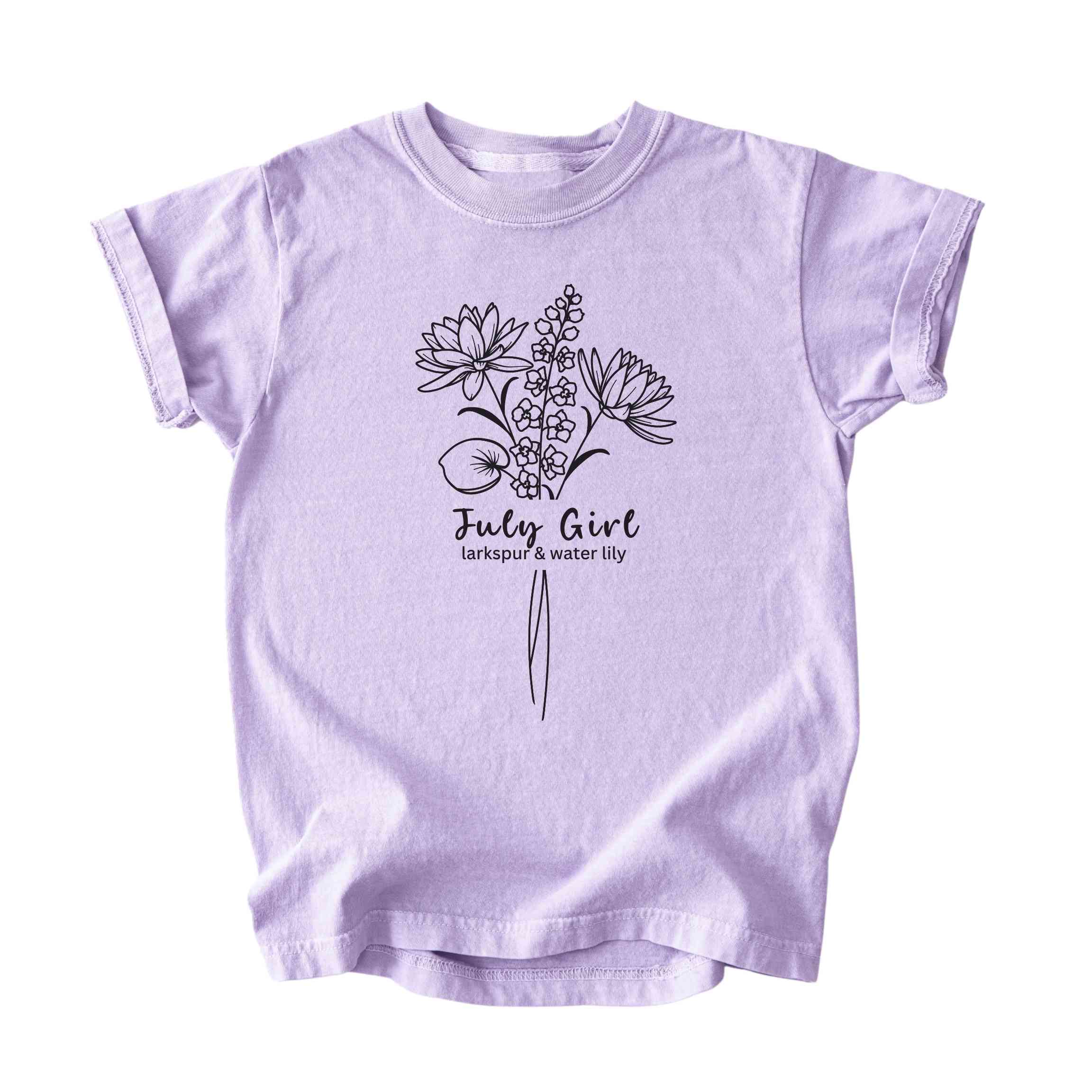 July Girl Birth Flowers (Line Art) Tee - Kids