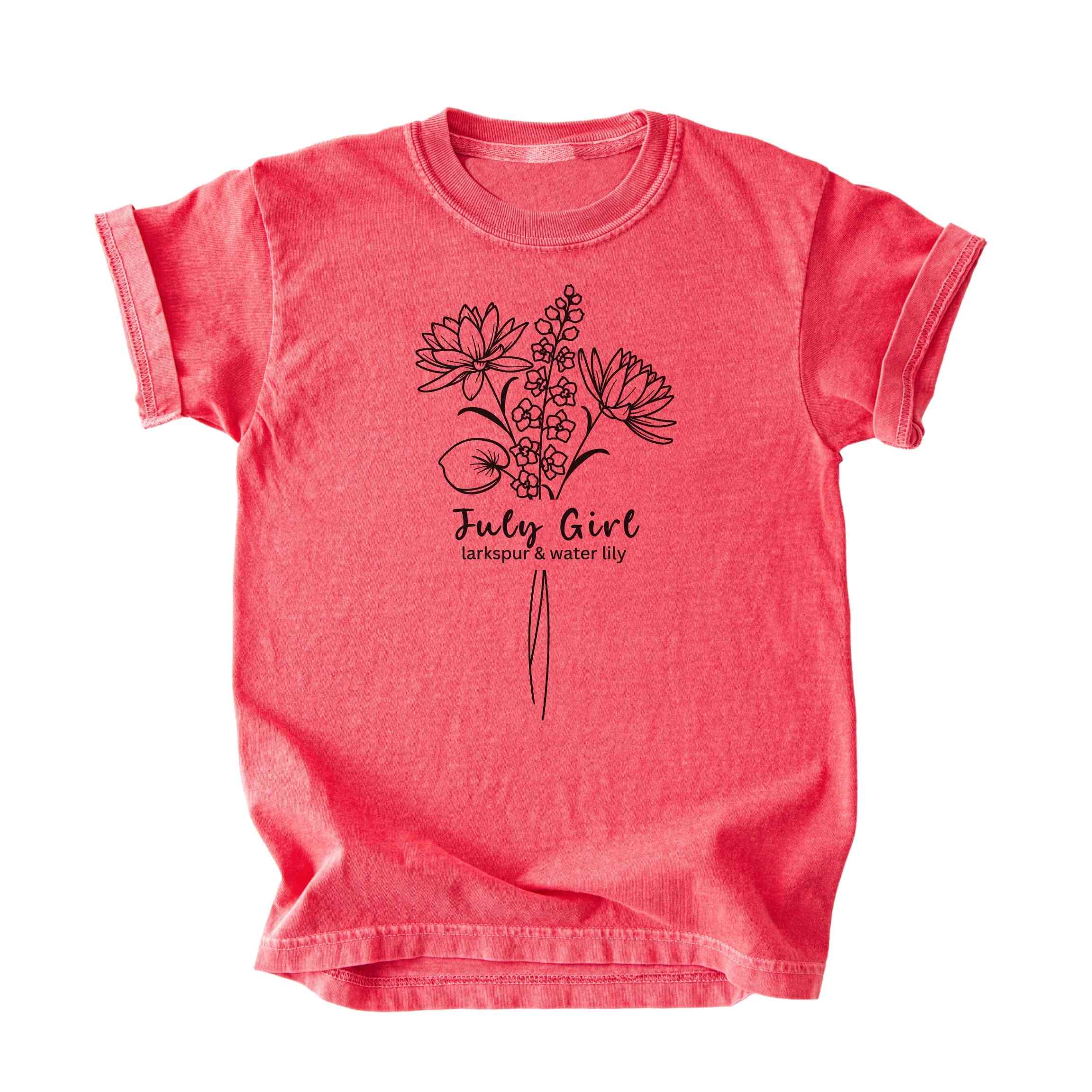 July Girl Birth Flowers (Line Art) Tee - Kids