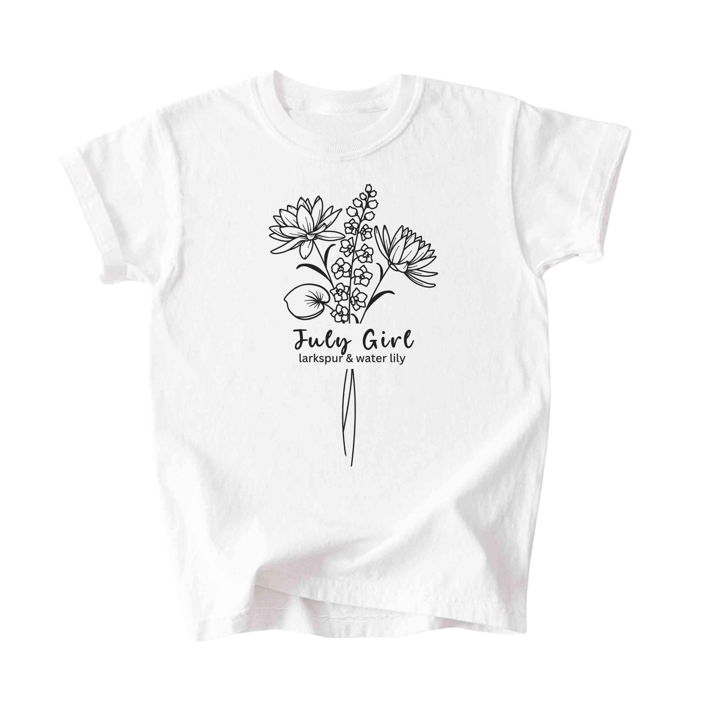 July Girl Birth Flowers (Line Art) Tee - Kids