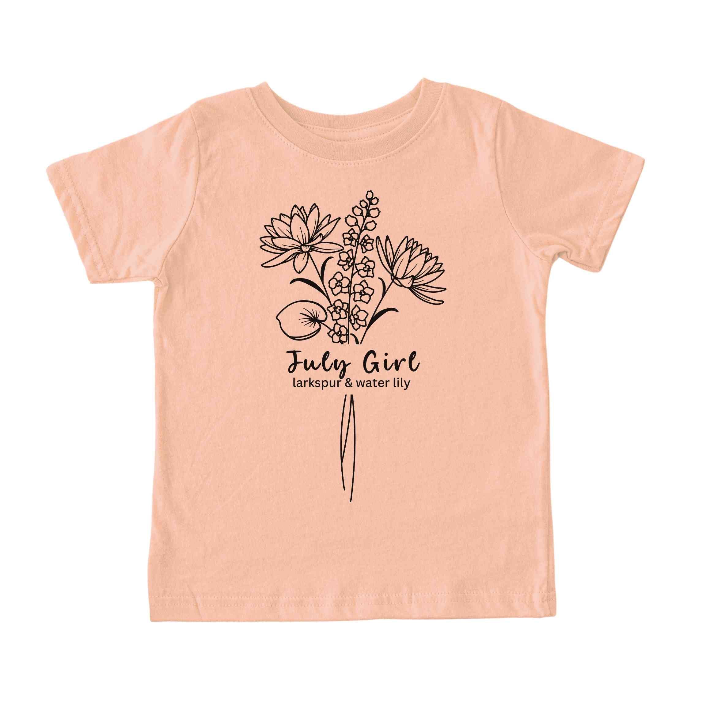 July Girl Birth Flowers (Line Art) Tee - Toddlers