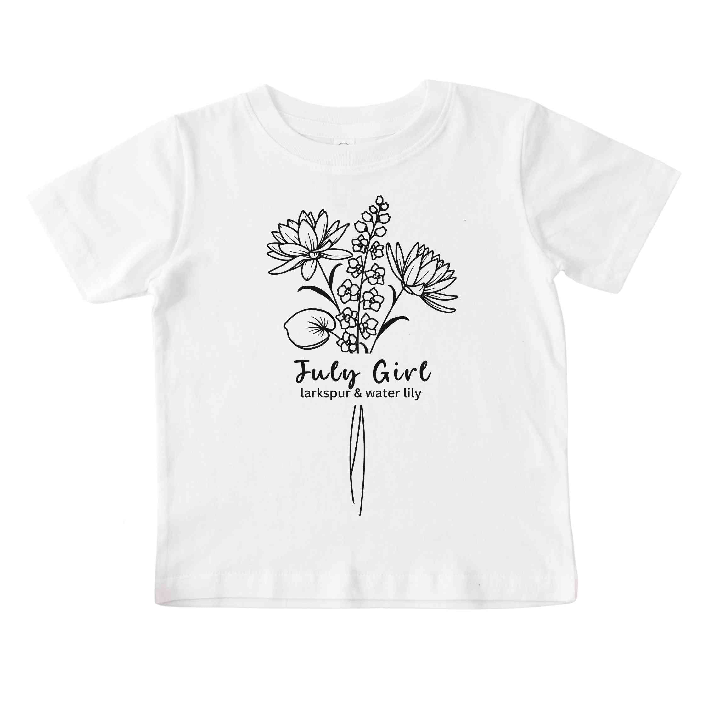 July Girl Birth Flowers (Line Art) Tee - Toddlers
