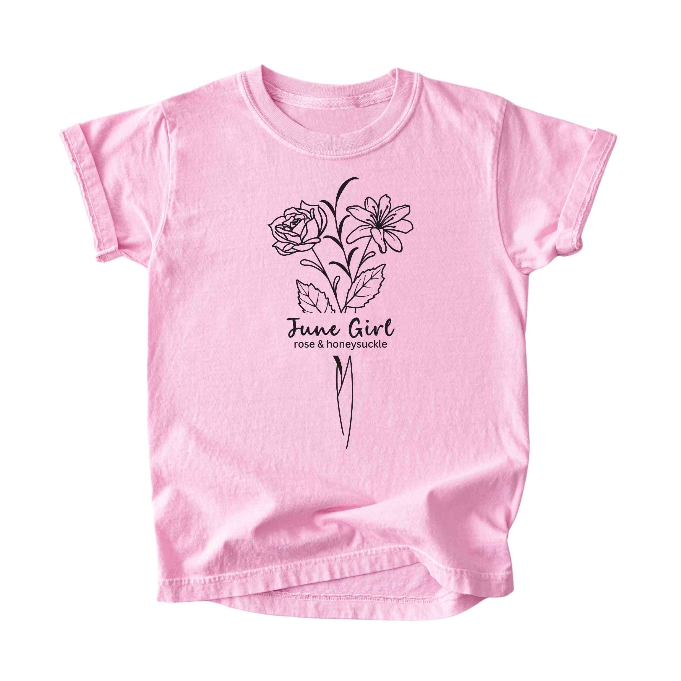 June Girl Birth Flowers (Line Art) Tee - Kids