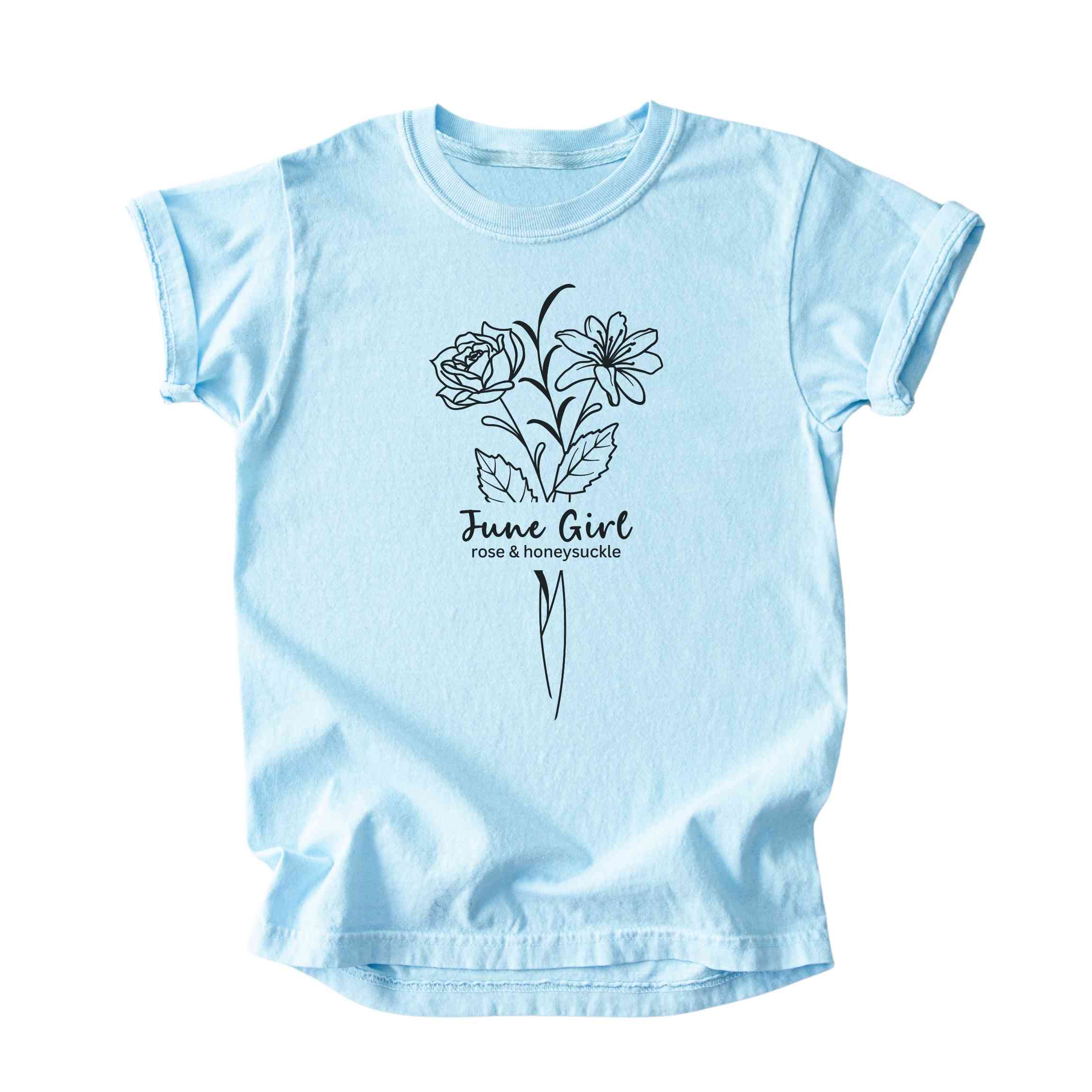 June Girl Birth Flowers (Line Art) Tee - Kids