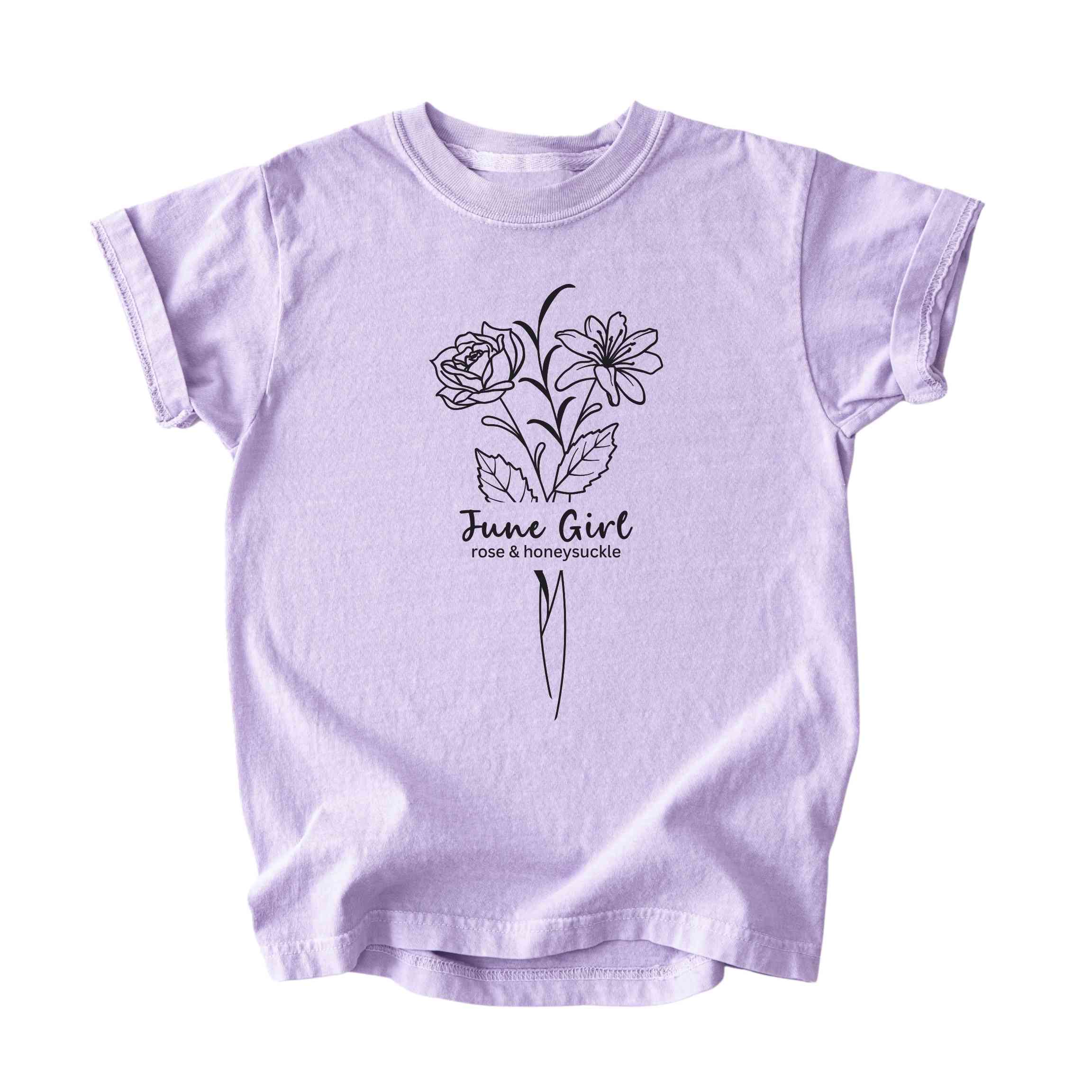 June Girl Birth Flowers (Line Art) Tee - Kids