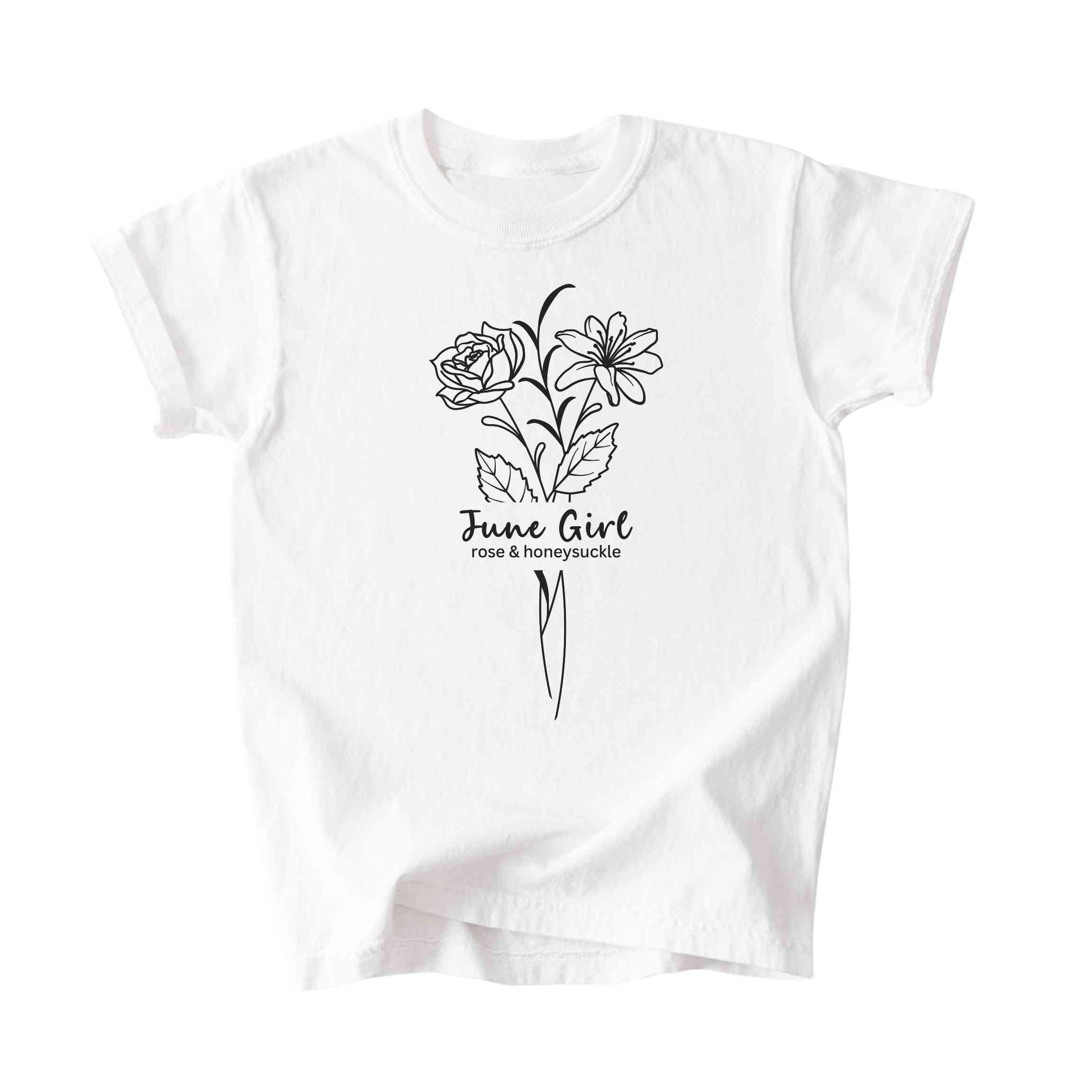 June Girl Birth Flowers (Line Art) Tee - Kids
