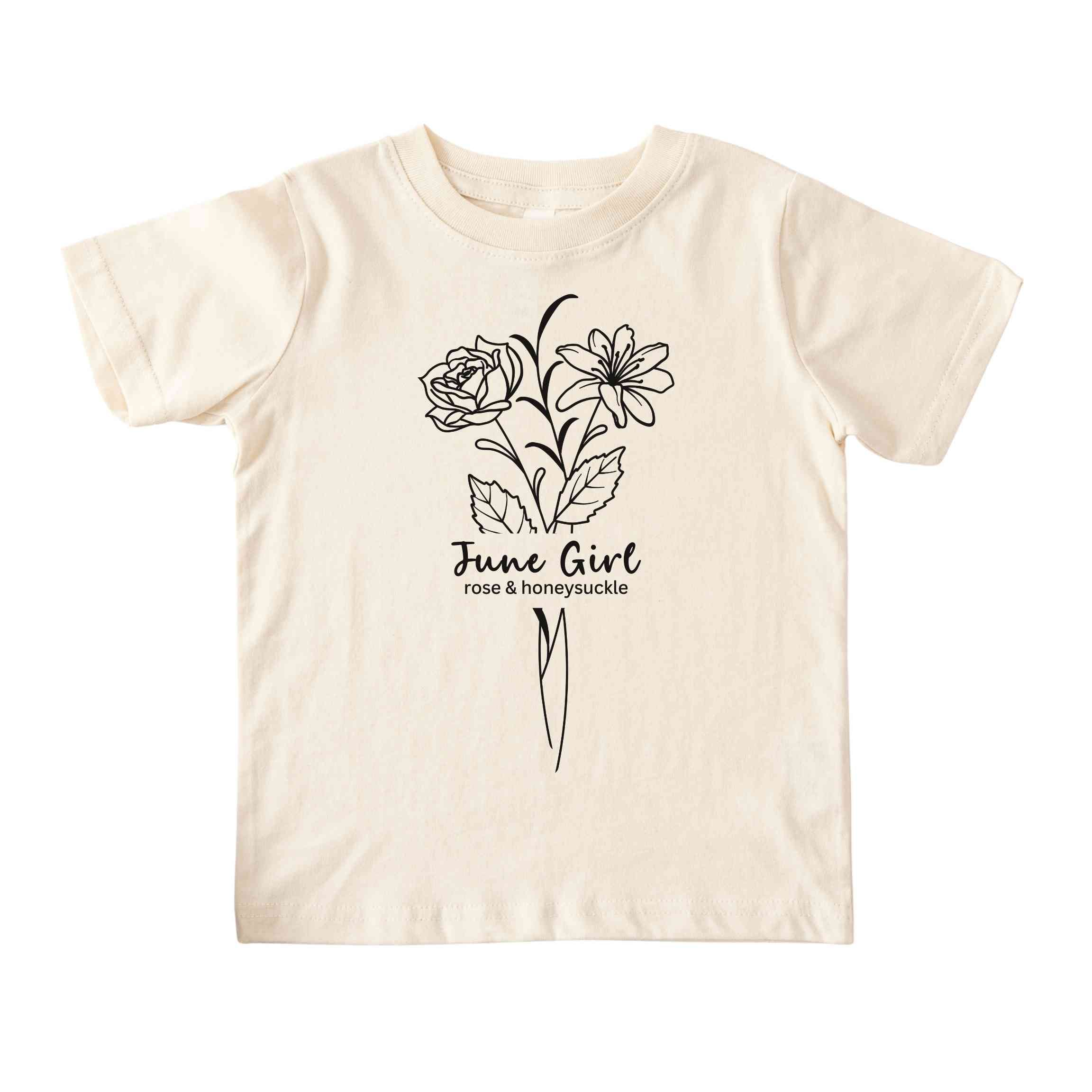June Girl Birth Flowers (Line Art) Tee - Toddlers