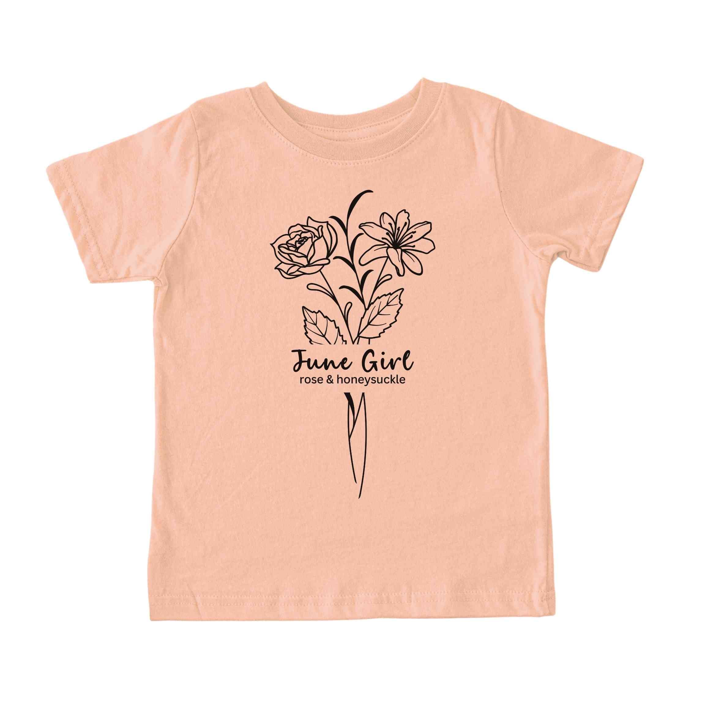 June Girl Birth Flowers (Line Art) Tee - Toddlers