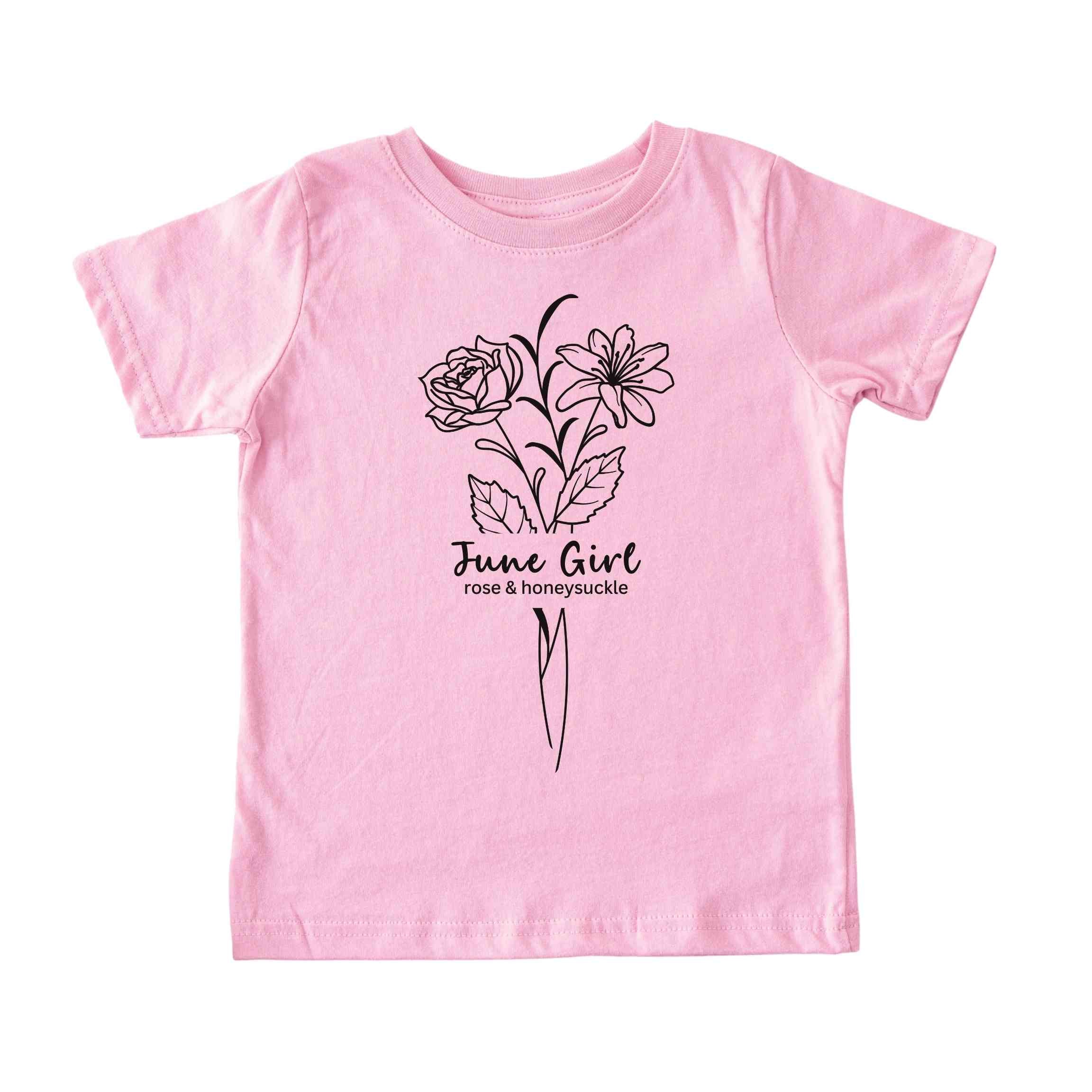 June Girl Birth Flowers (Line Art) Tee - Toddlers