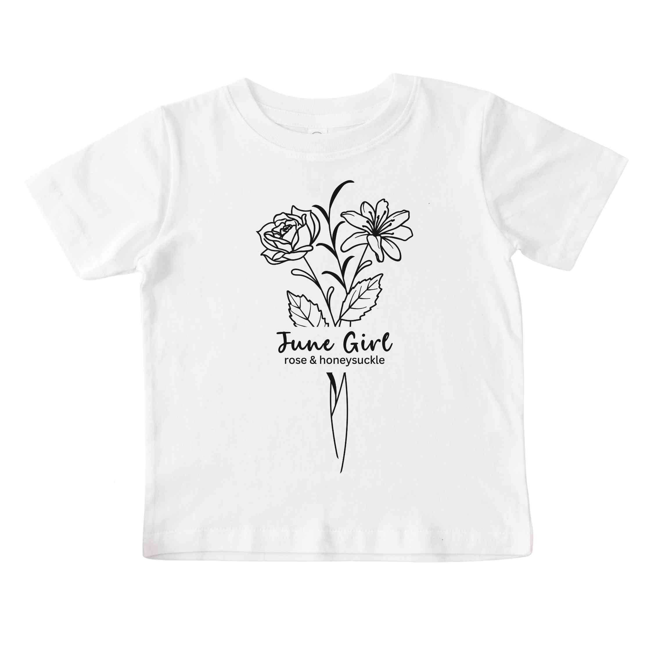June Girl Birth Flowers (Line Art) Tee - Toddlers