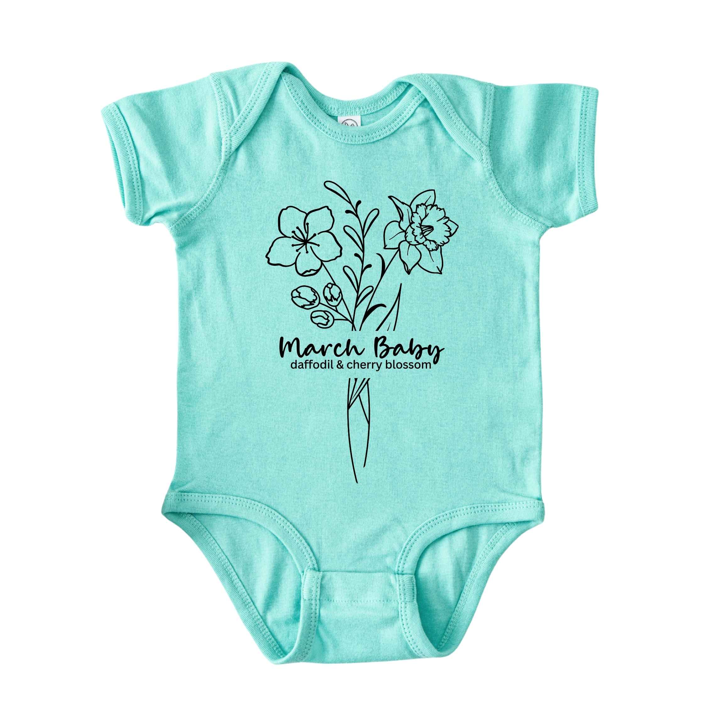 March Baby Birth Flowers (Line Art) Bodysuit