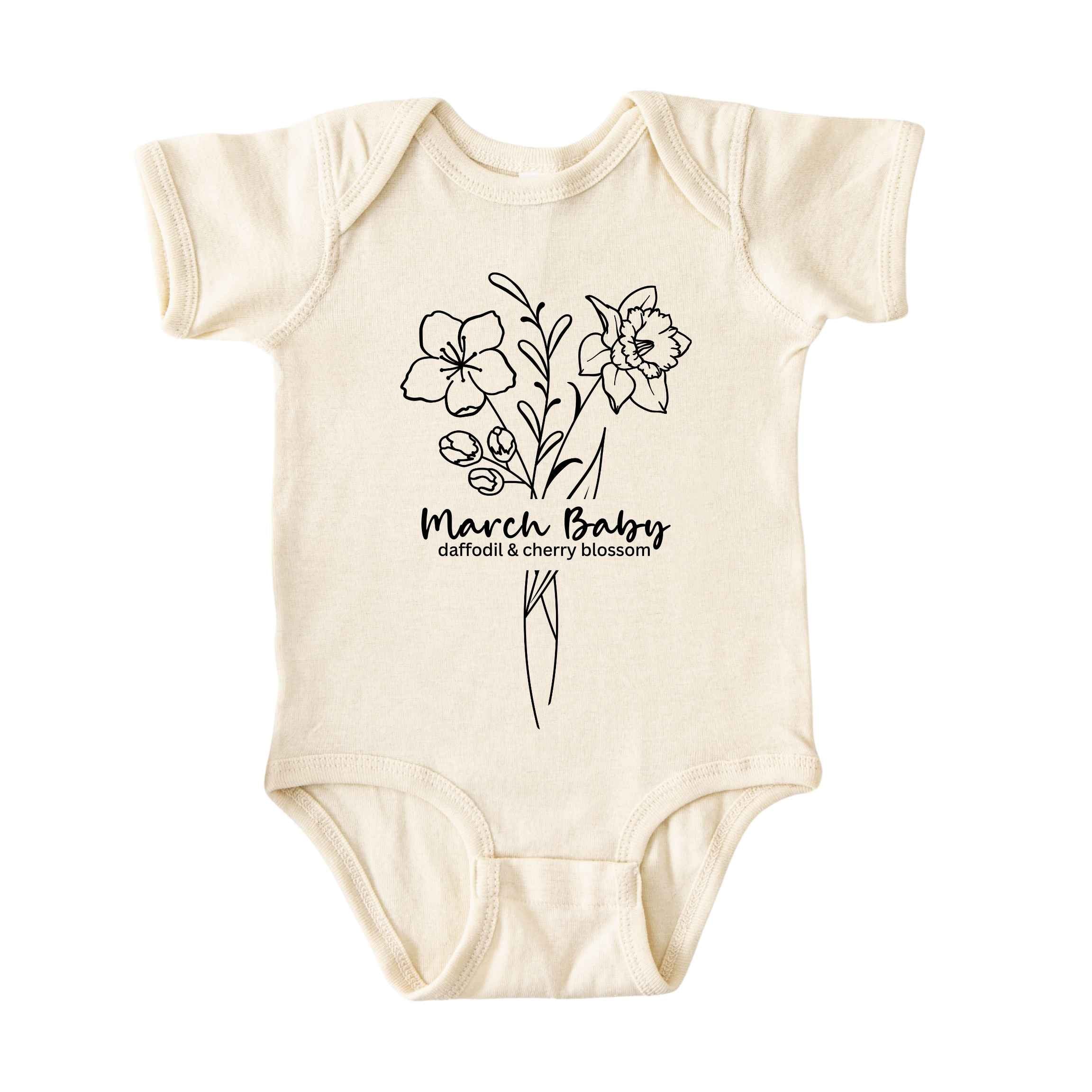 March Baby Birth Flowers (Line Art) Bodysuit