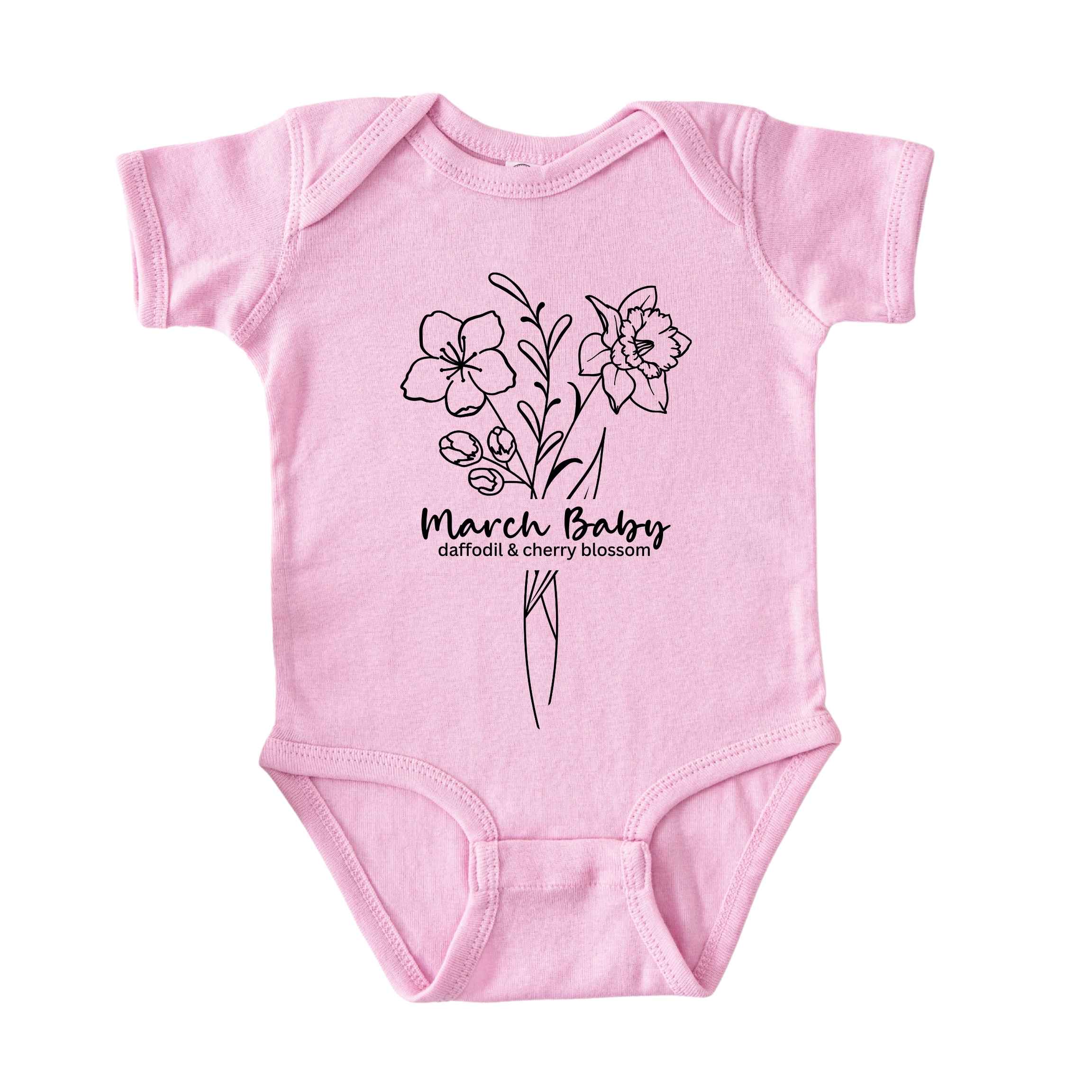 March Baby Birth Flowers (Line Art) Bodysuit