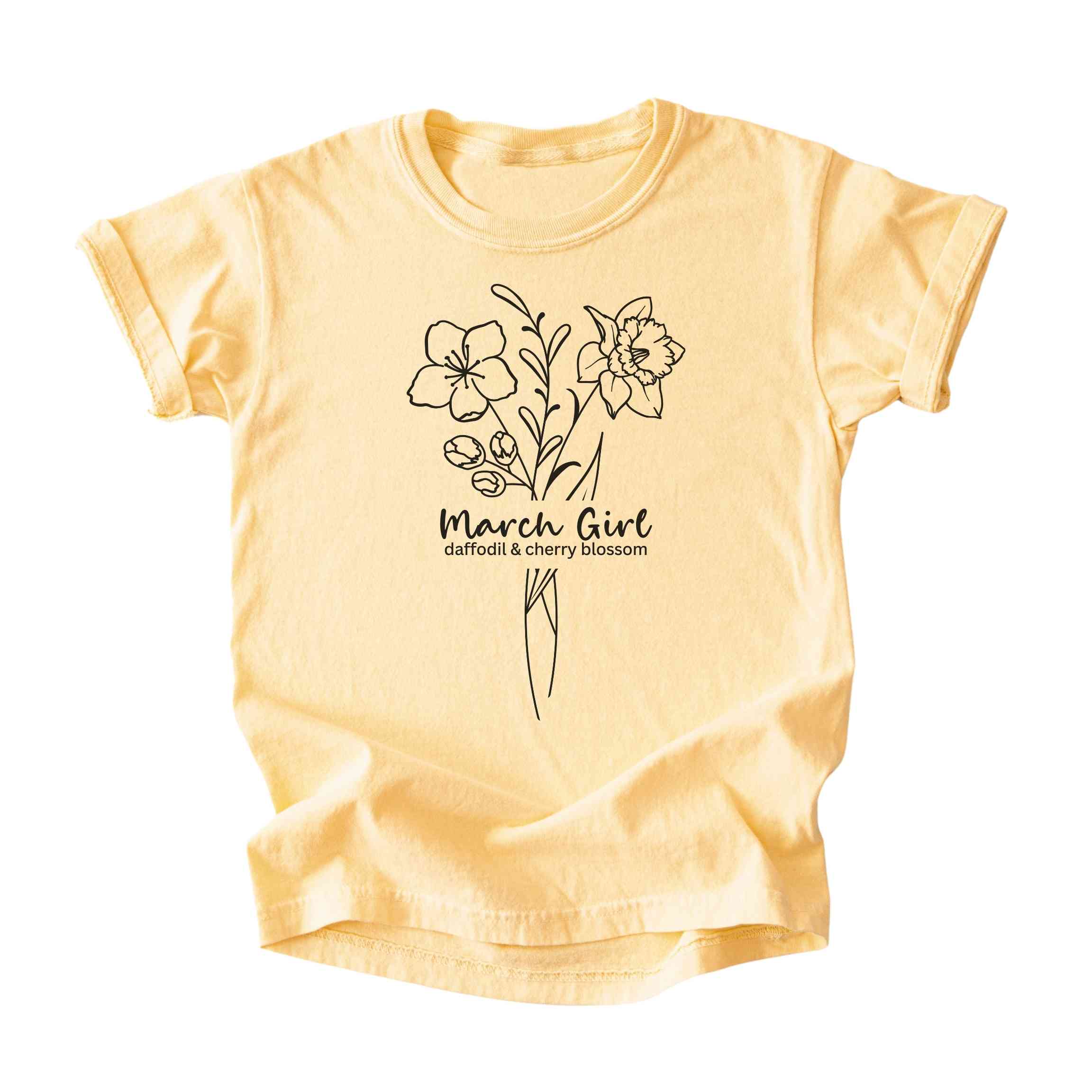 March Girl Birth Flowers (Line Art) Tee - Kids