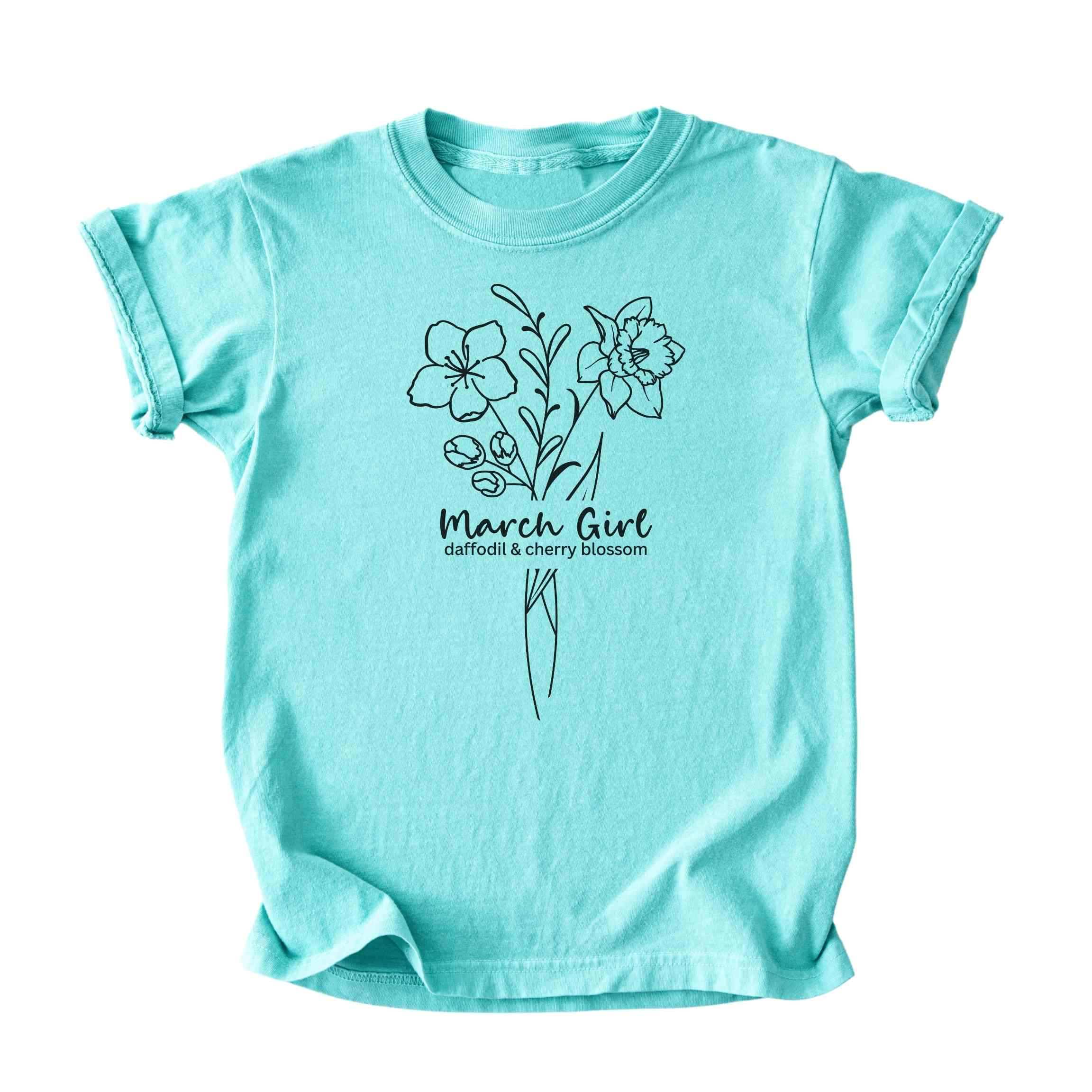 March Girl Birth Flowers (Line Art) Tee - Kids