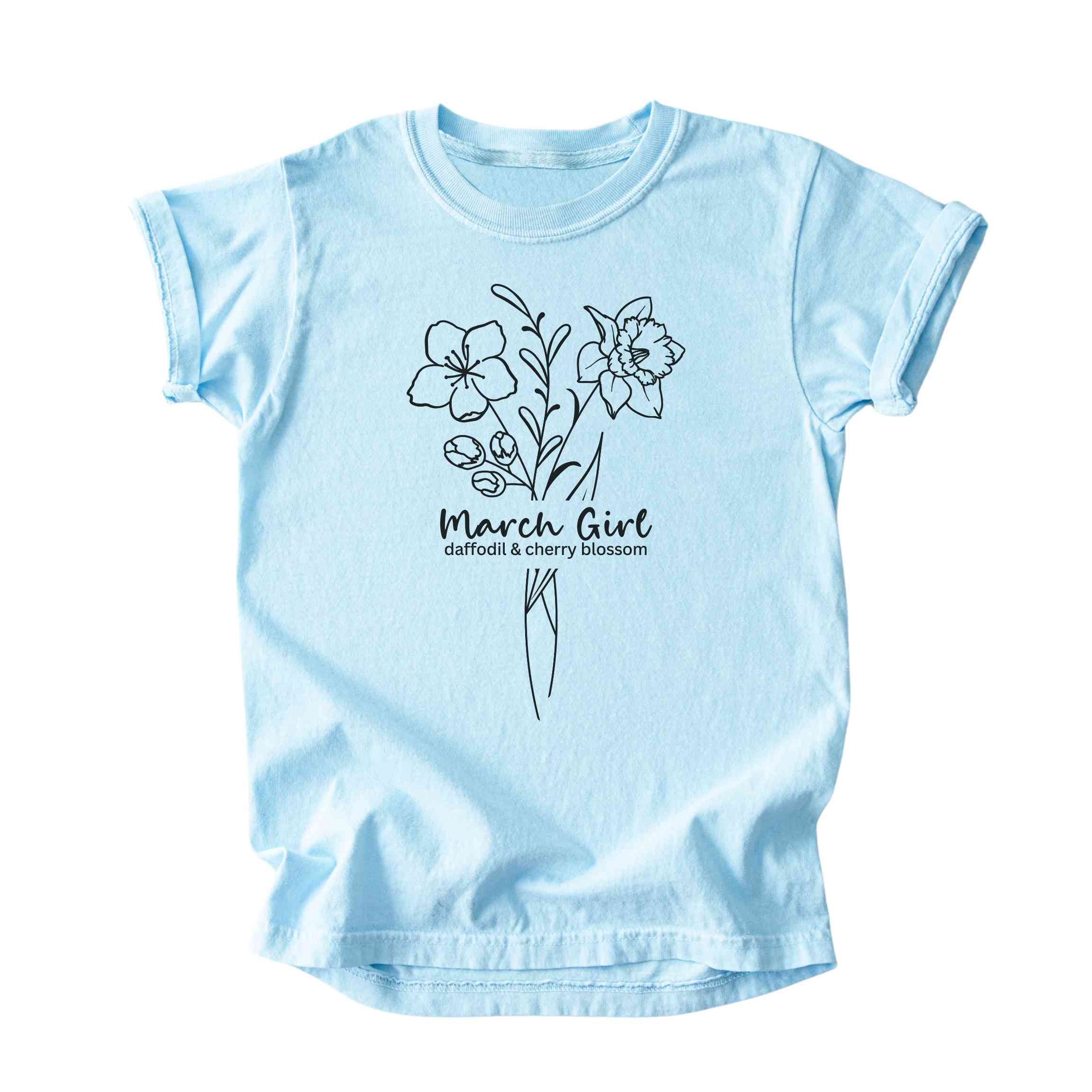 March Girl Birth Flowers (Line Art) Tee - Kids