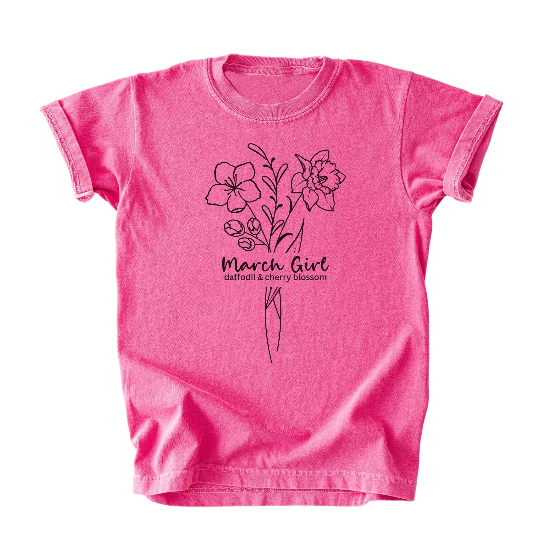 March Girl Birth Flowers (Line Art) Tee - Kids