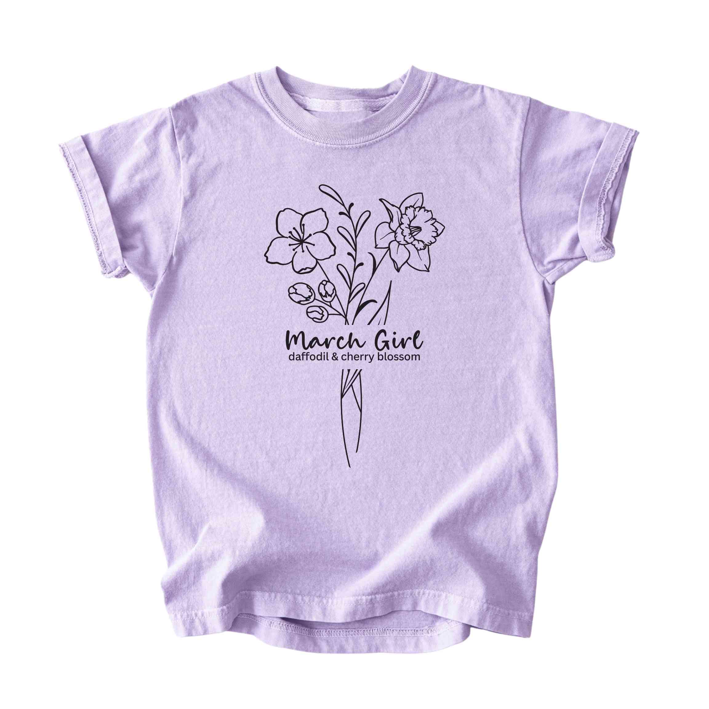 March Girl Birth Flowers (Line Art) Tee - Kids