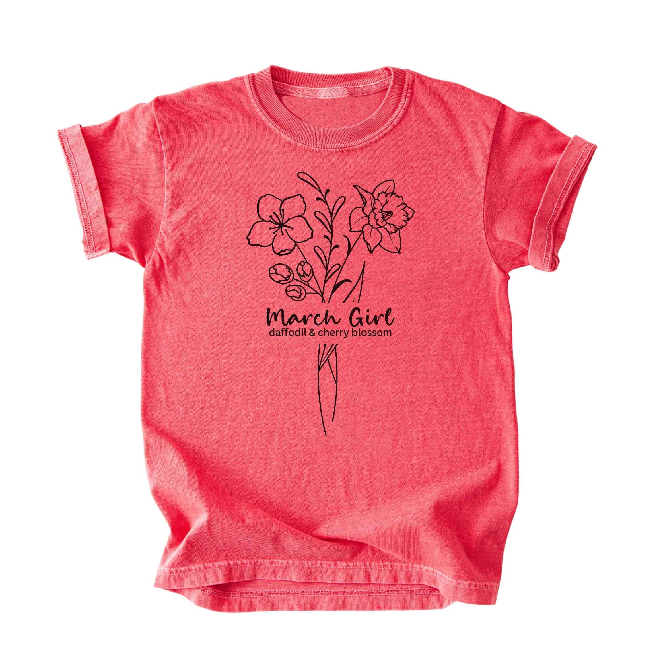March Girl Birth Flowers (Line Art) Tee - Kids