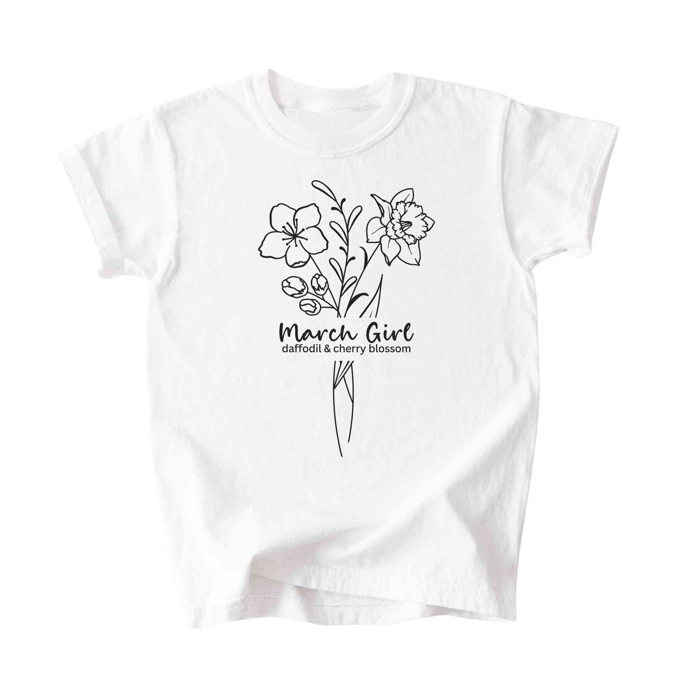 March Girl Birth Flowers (Line Art) Tee - Kids