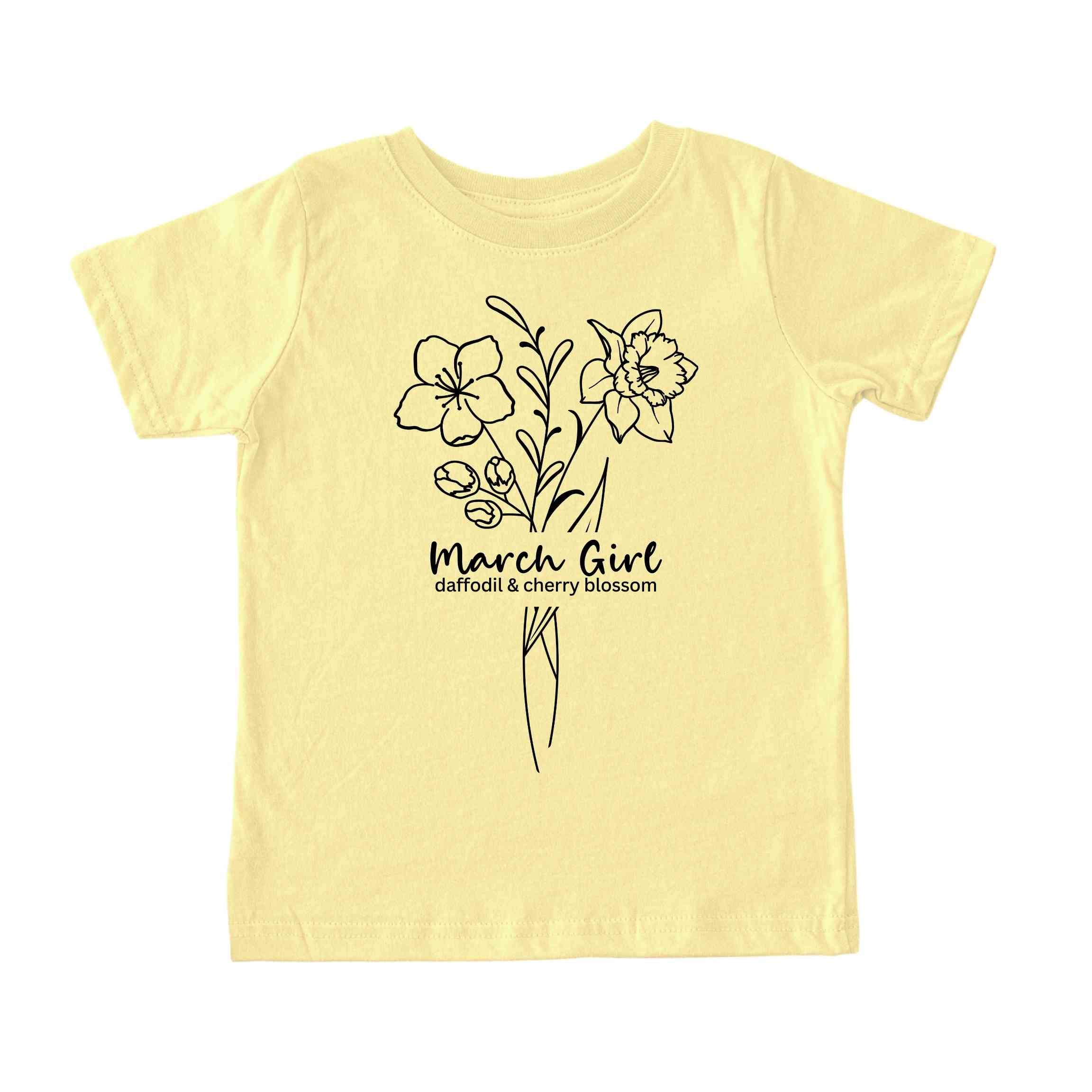March Girl Birth Flowers (Line Art) Tee - Toddlers