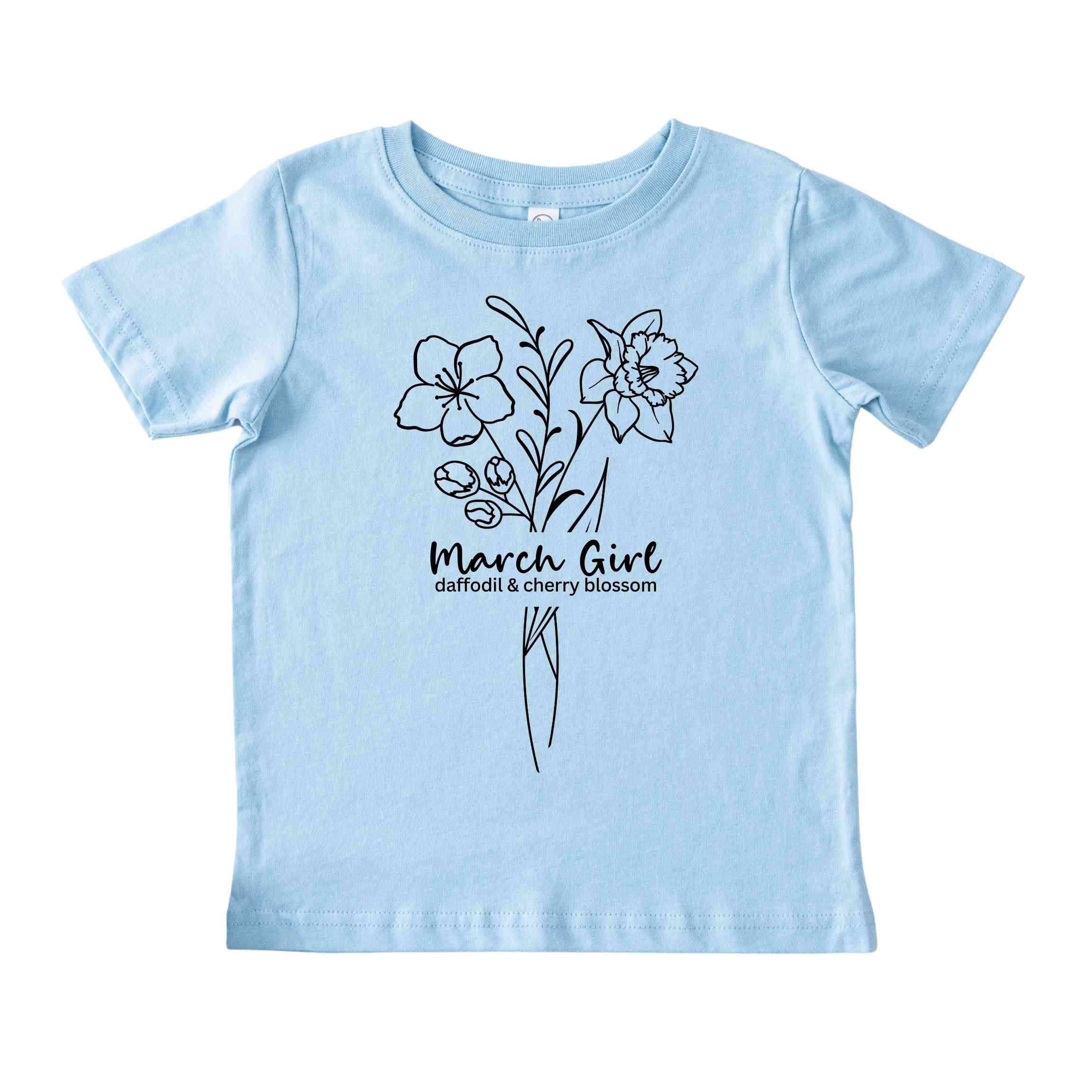 March Girl Birth Flowers (Line Art) Tee - Toddlers